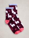 White Stuff Fluffy Llama Ankle Socks, Dark Plum