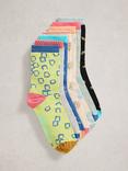 White Stuff Printed Ankle Socks, Pack of 7, Blue/Multi