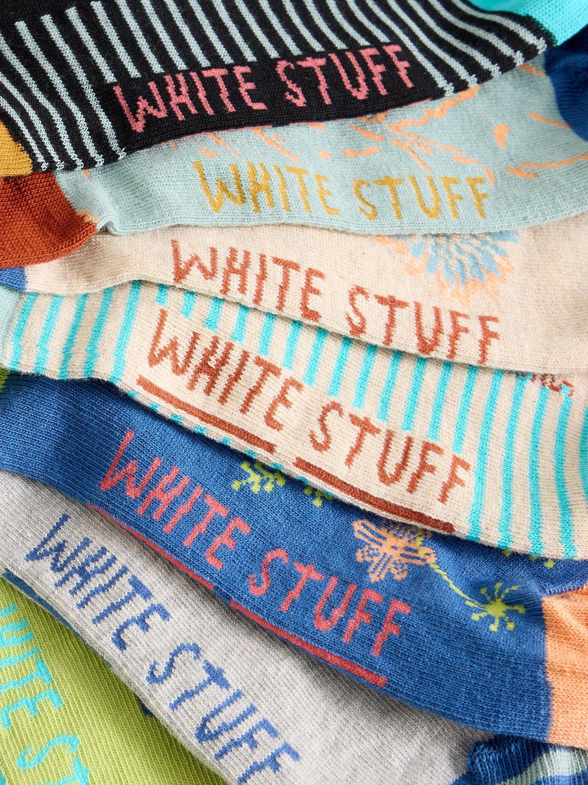Product image 2 of 2, which shows White Stuff Printed Ankle Socks, Pack of 7, Blue/Multi, 3-5.5