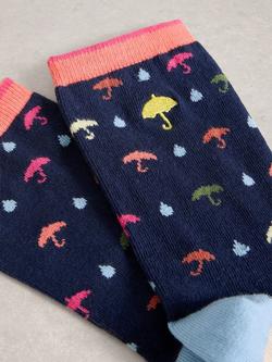 White Stuff Embroidered Fish Ankle Socks, Navy/Multi - view 2, Navy/Multi