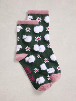 White Stuff Sheep Fluffy Socks, Green/Multi, Green/Multi