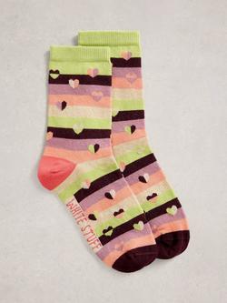 White Stuff Heart and Stripe Ankle Socks, Green/Multi, Green/Multi