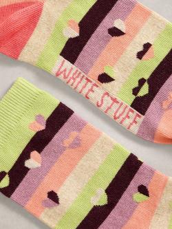 White Stuff Heart and Stripe Ankle Socks, Green/Multi - view 2, Green/Multi