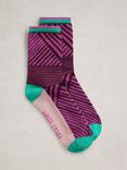 White Stuff Geometric Ankle Socks, Purple/Multi
