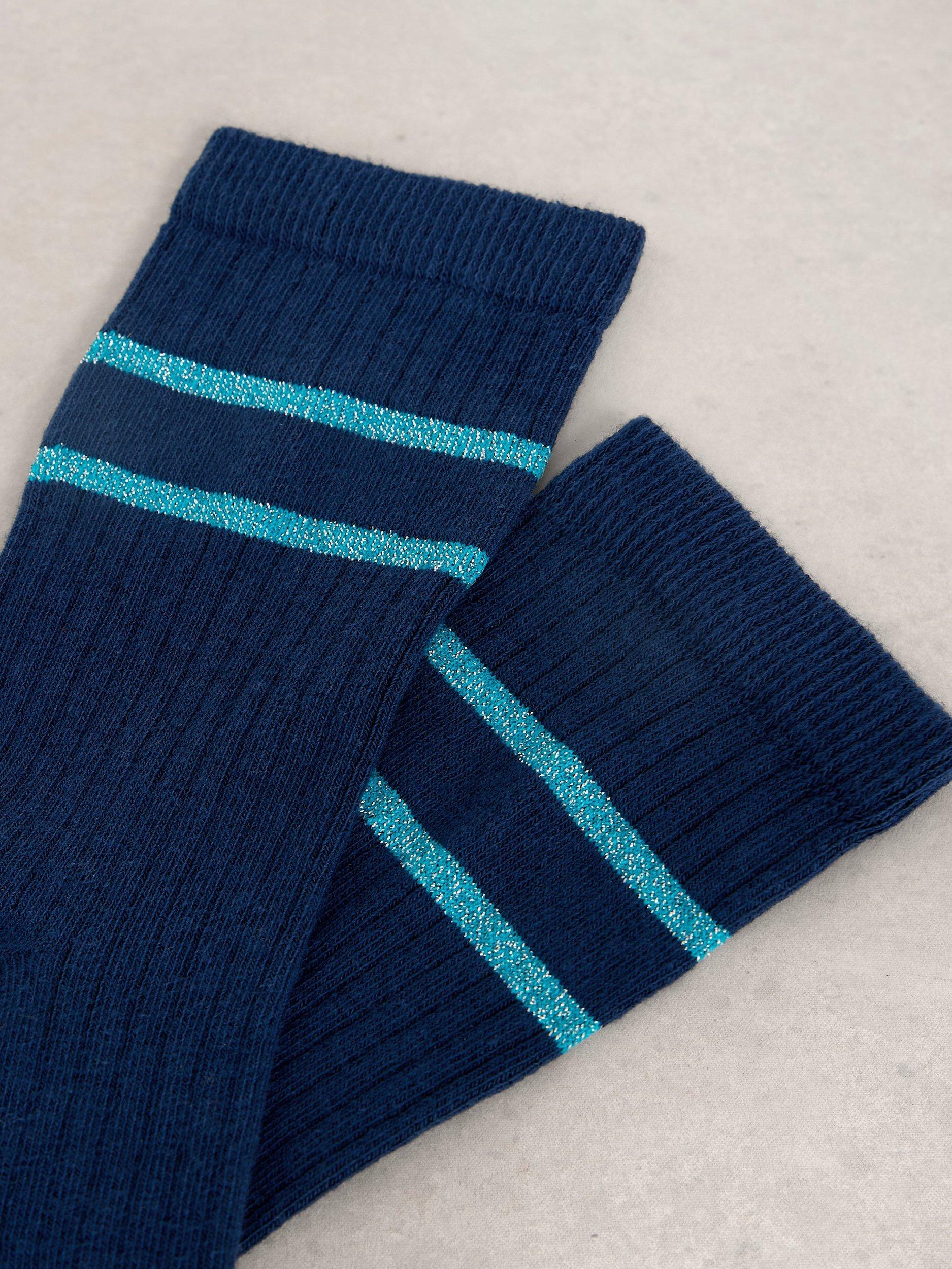 Product image 2 of 2, which shows White Stuff Textured Cotton Blend Crew Socks, Dark Navy, 3-5.5