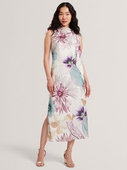 Ted Baker Harrpur Floral Neck Tie Midi Dress, White/Multi, White/Multi