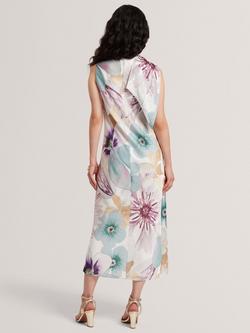 Ted Baker Harrpur Floral Neck Tie Midi Dress, White/Multi - view 2, White/Multi