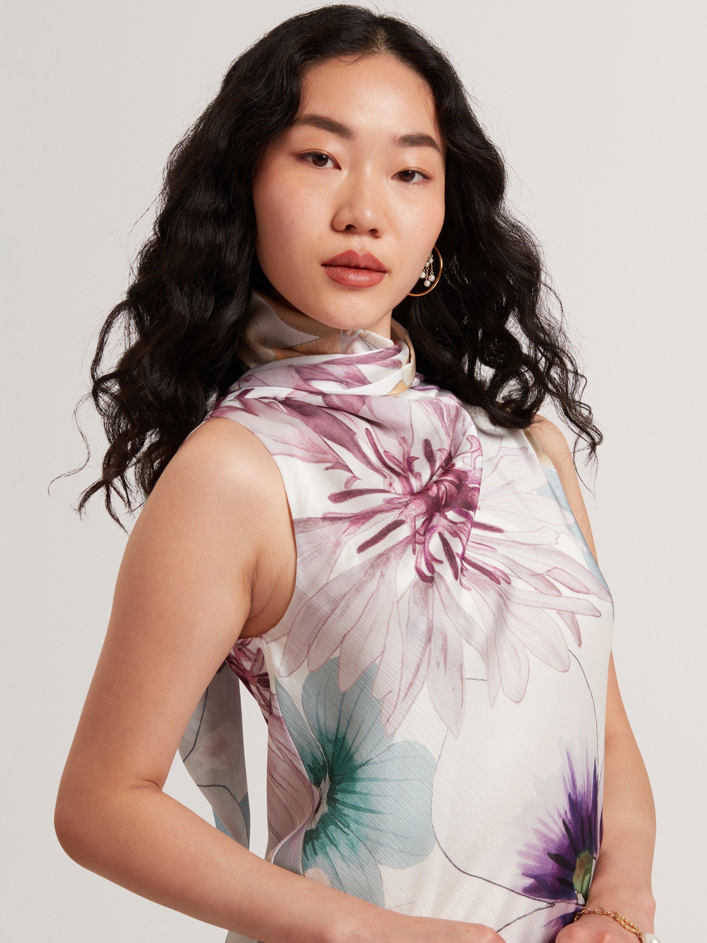 Product image 4 of 6, which shows Ted Baker Harrpur Floral Neck Tie Midi Dress, White/Multi, 8
