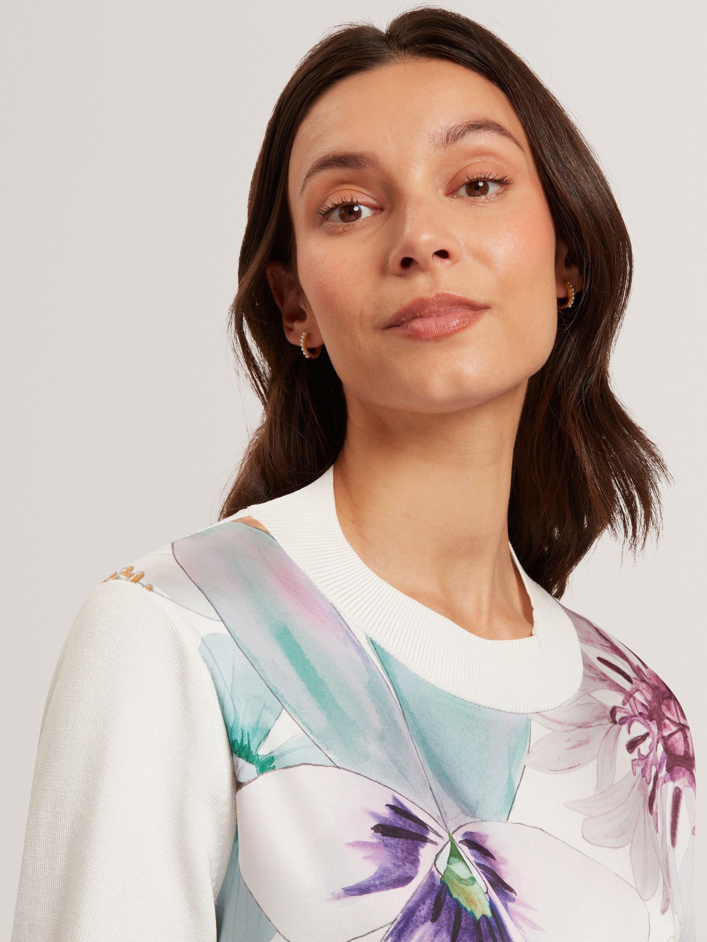 Product image 3 of 6, which shows Ted Baker Jakkia Floral Print Jumper, Ivory/Multi, 8