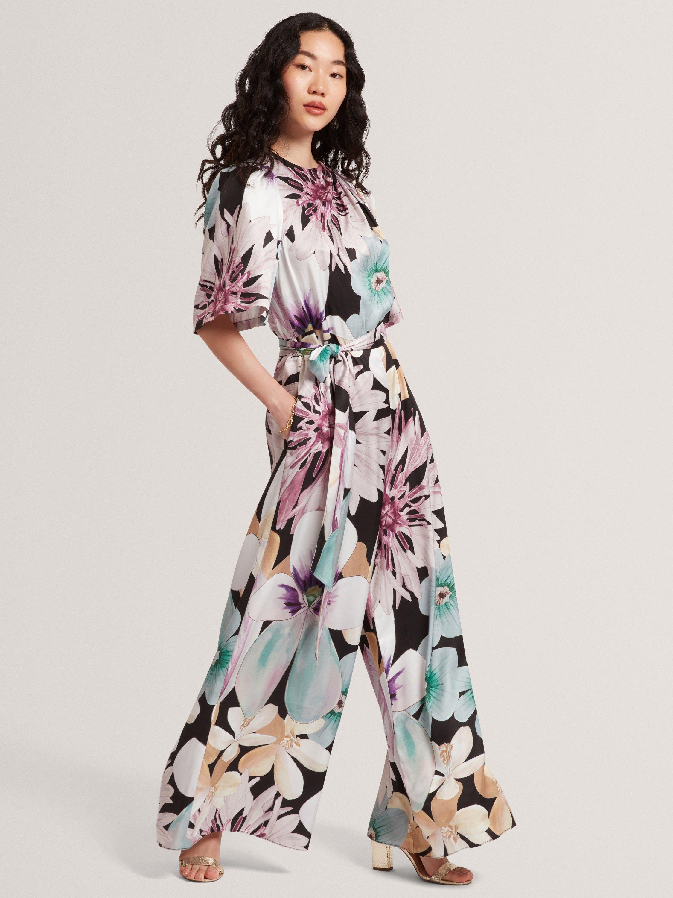 Product image 1 of 5, which shows Ted Baker Sunshi Floral Wide Leg Jumpsuit, Black/Multi, 8