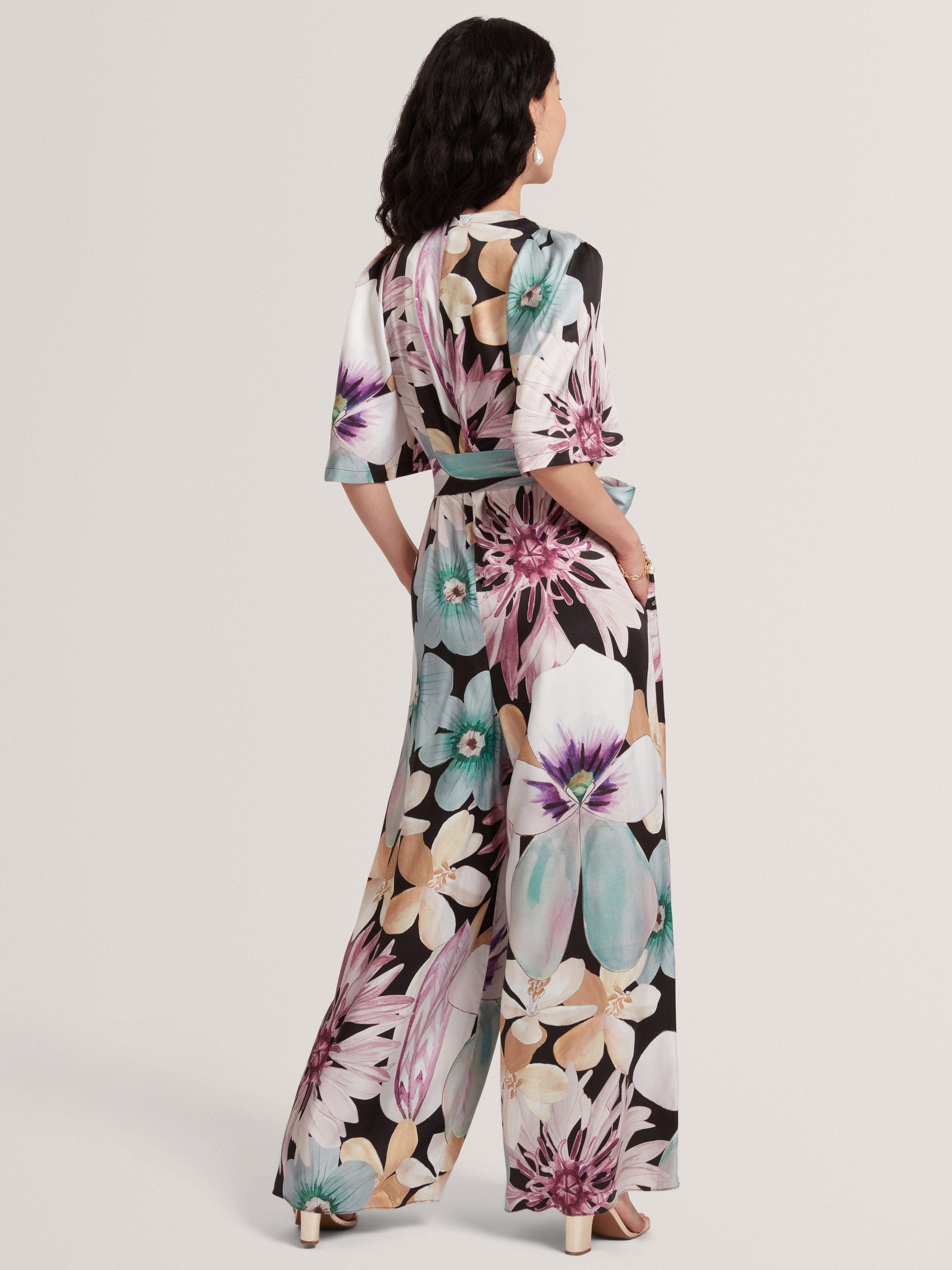 Product image 2 of 5, which shows Ted Baker Sunshi Floral Wide Leg Jumpsuit, Black/Multi, 8
