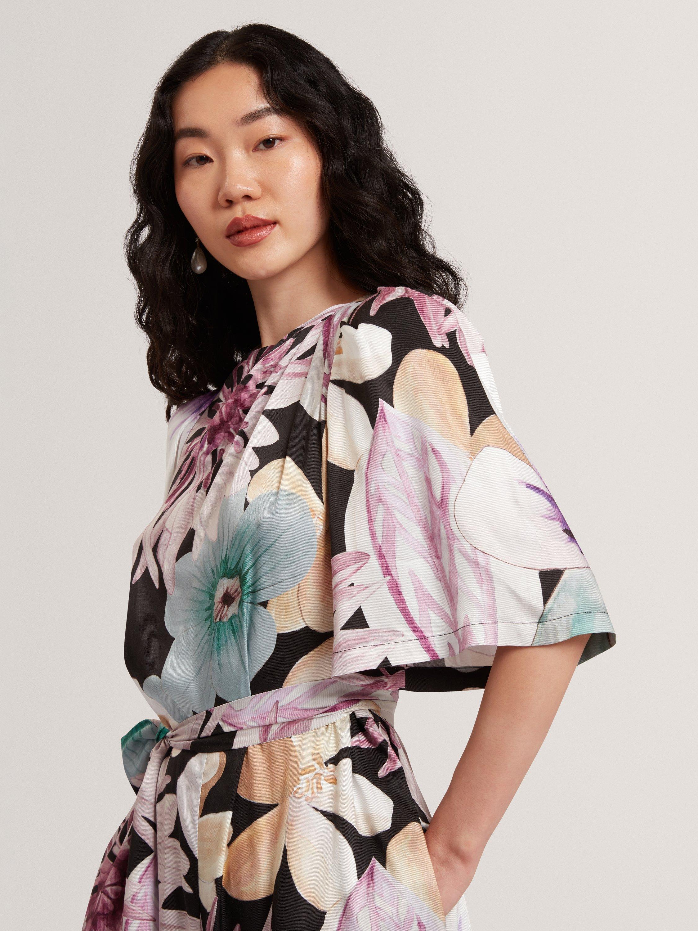 Product image 3 of 5, which shows Ted Baker Sunshi Floral Wide Leg Jumpsuit, Black/Multi, 8