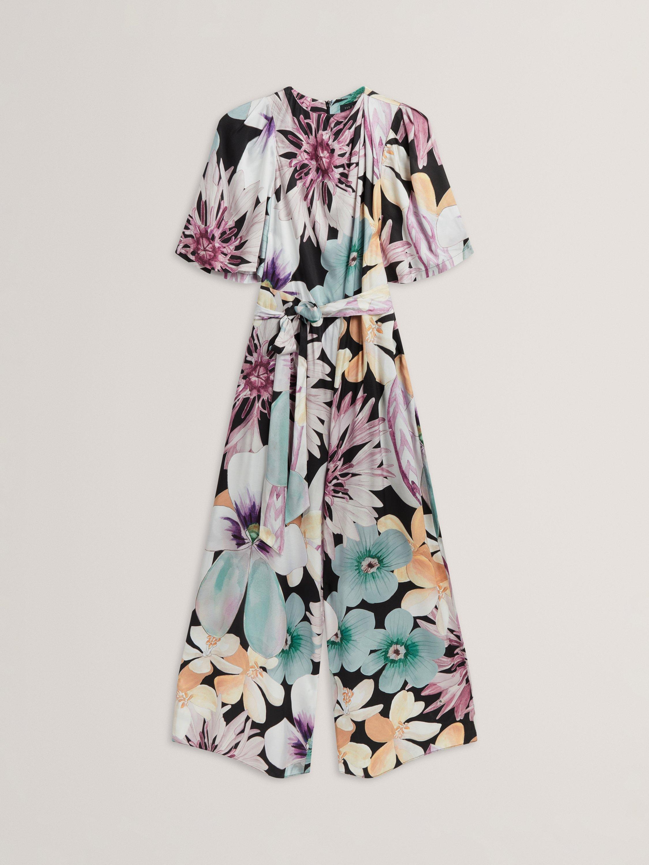 Product image 4 of 5, which shows Ted Baker Sunshi Floral Wide Leg Jumpsuit, Black/Multi, 8