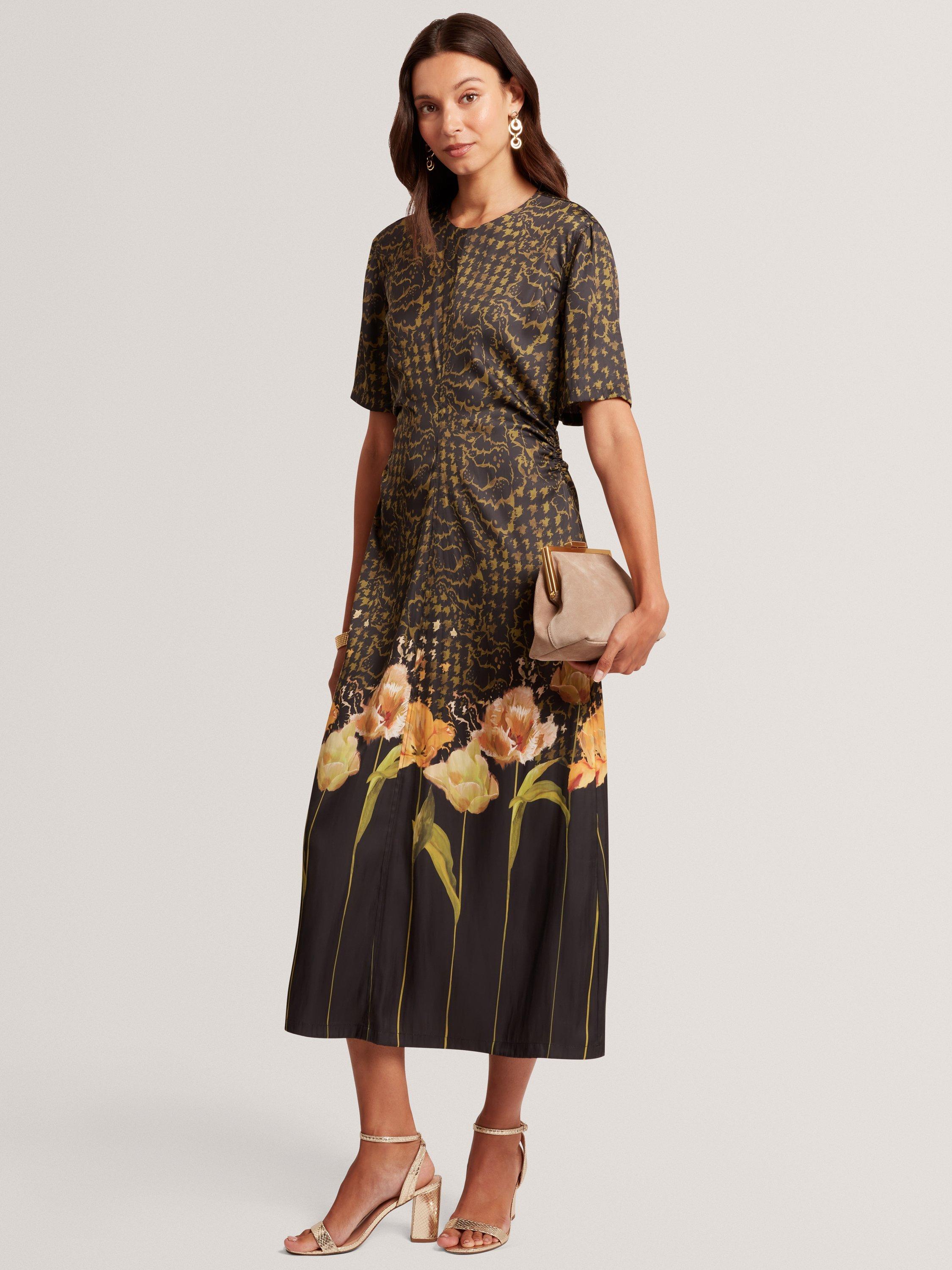Product image 1 of 7, which shows Ted Baker Aevaa Mix Print Midi Dress, Black/Multi, 8