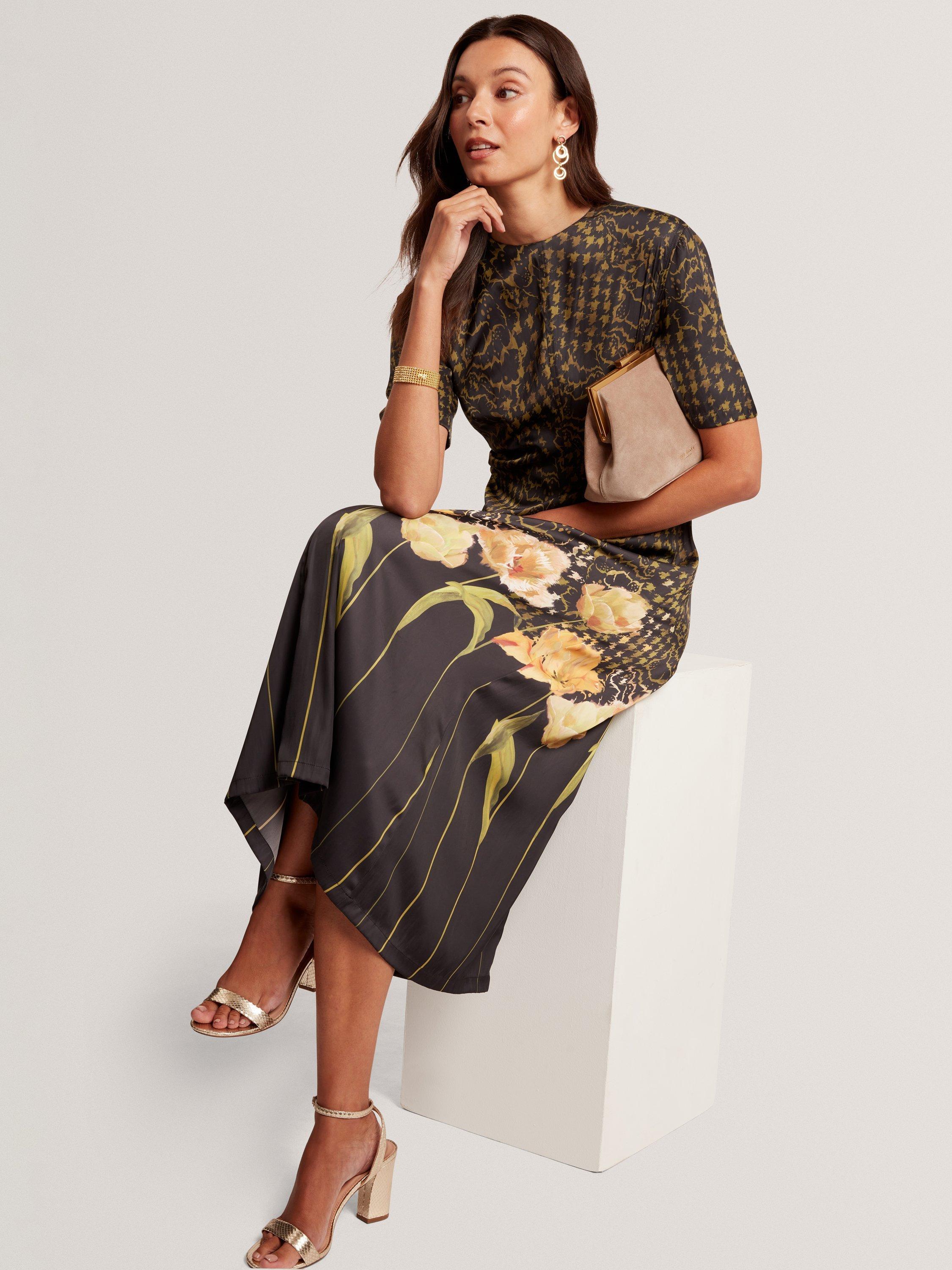 Product image 5 of 7, which shows Ted Baker Aevaa Mix Print Midi Dress, Black/Multi, 8