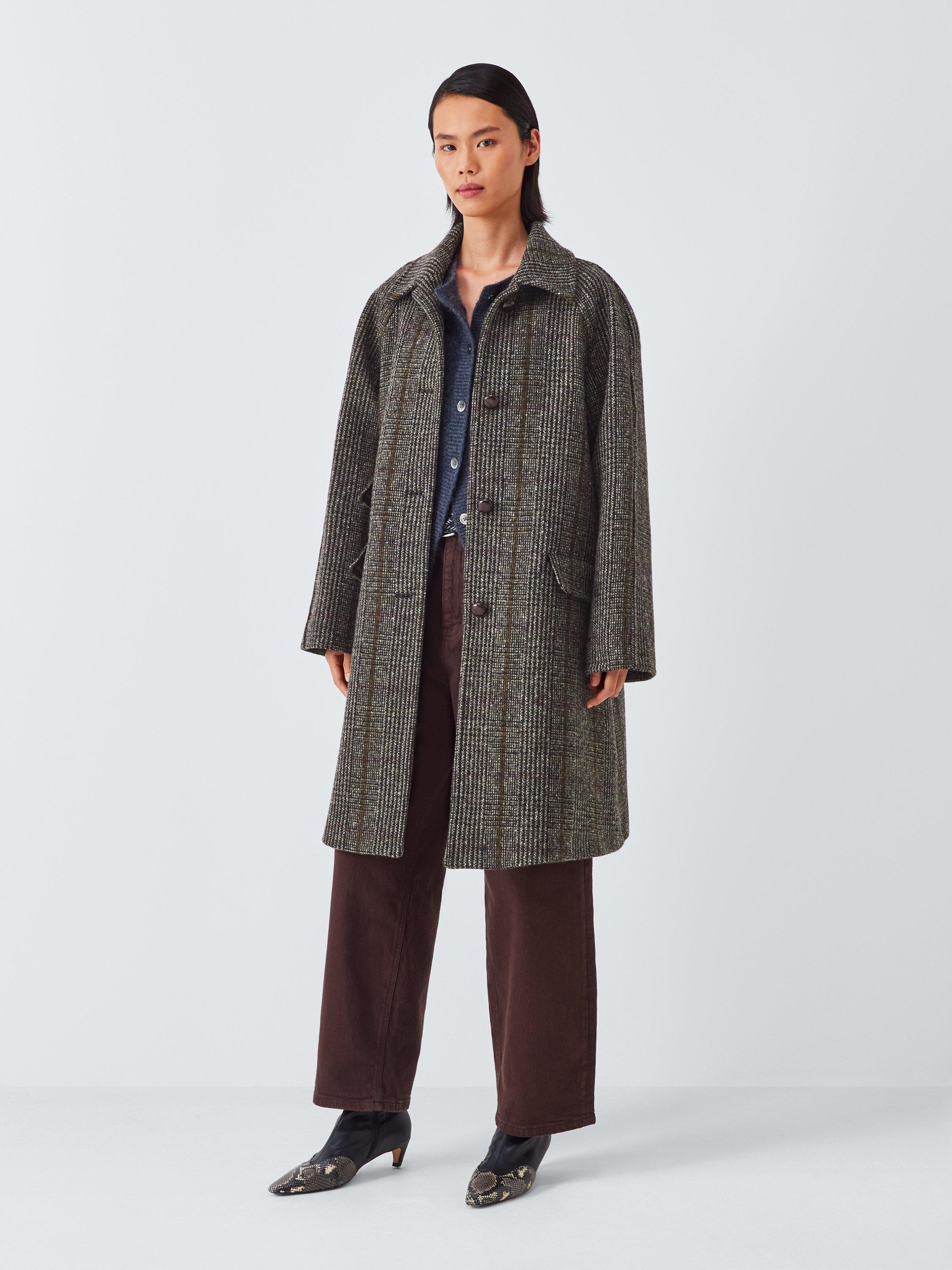 Weekend MaxMara Pitone Check Wool Rich Coat, Chocolate