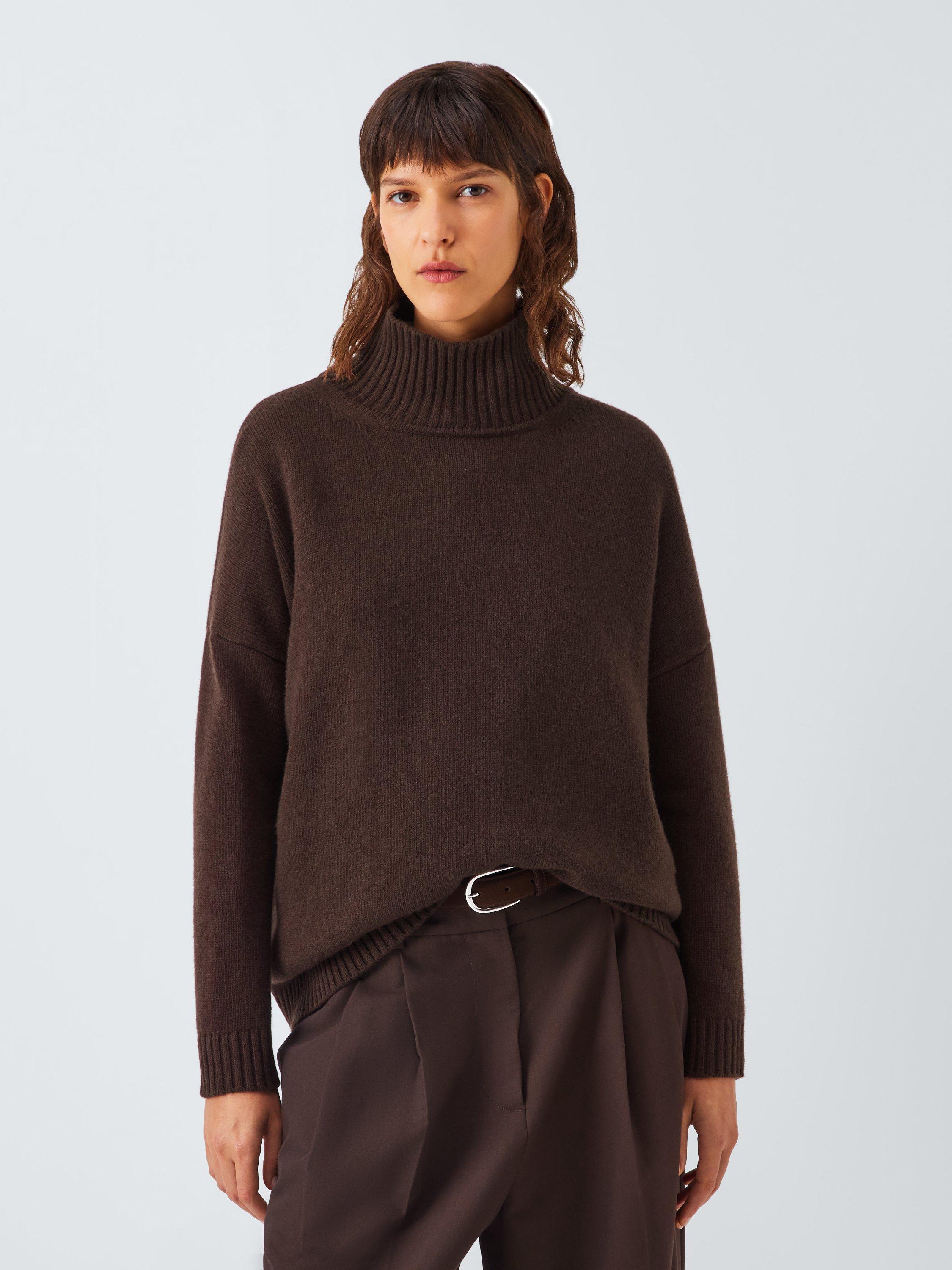 Product image 1 of 6, which shows Weekend MaxMara Borgia Funnel Neck Pure Wool Jumper, Chocolate, S