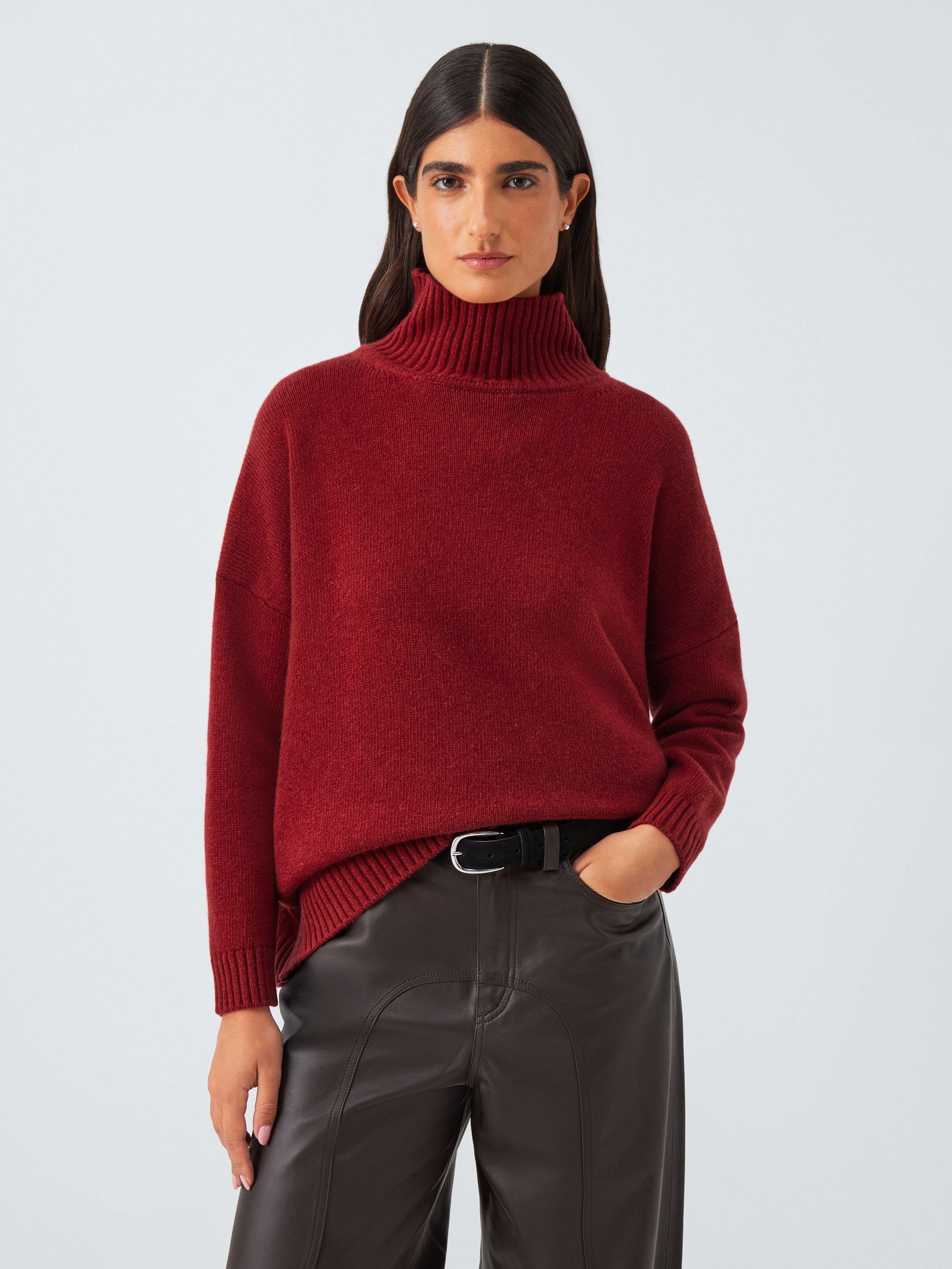 Product image 1 of 6, which shows Weekend MaxMara Borgia Funnel Neck Pure Wool Jumper, Berry Red, M