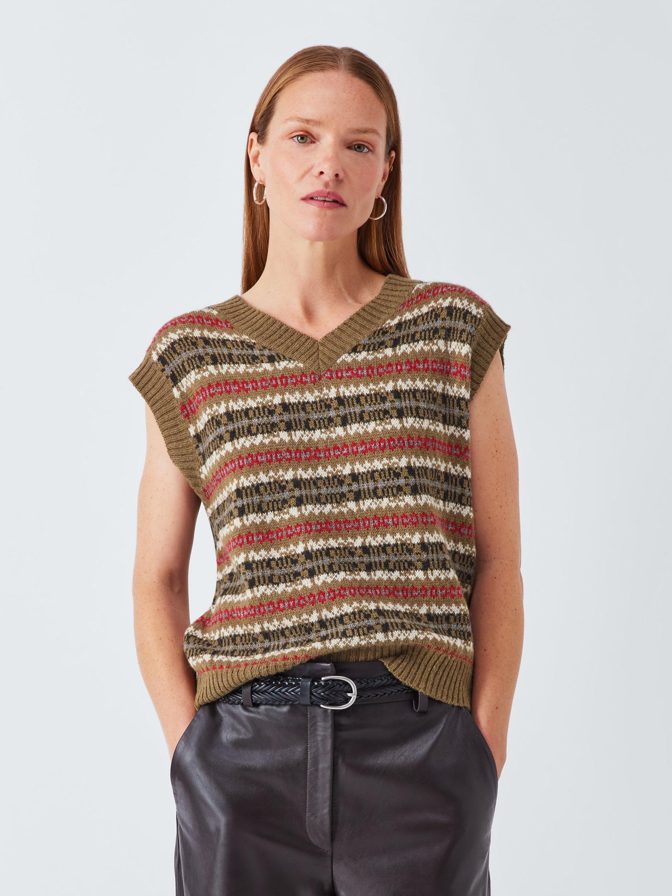 Product image 1 of 6, which shows Weekend MaxMara Fleres Fair Isle Wool Rich Tank Top, Camel/Multi, L