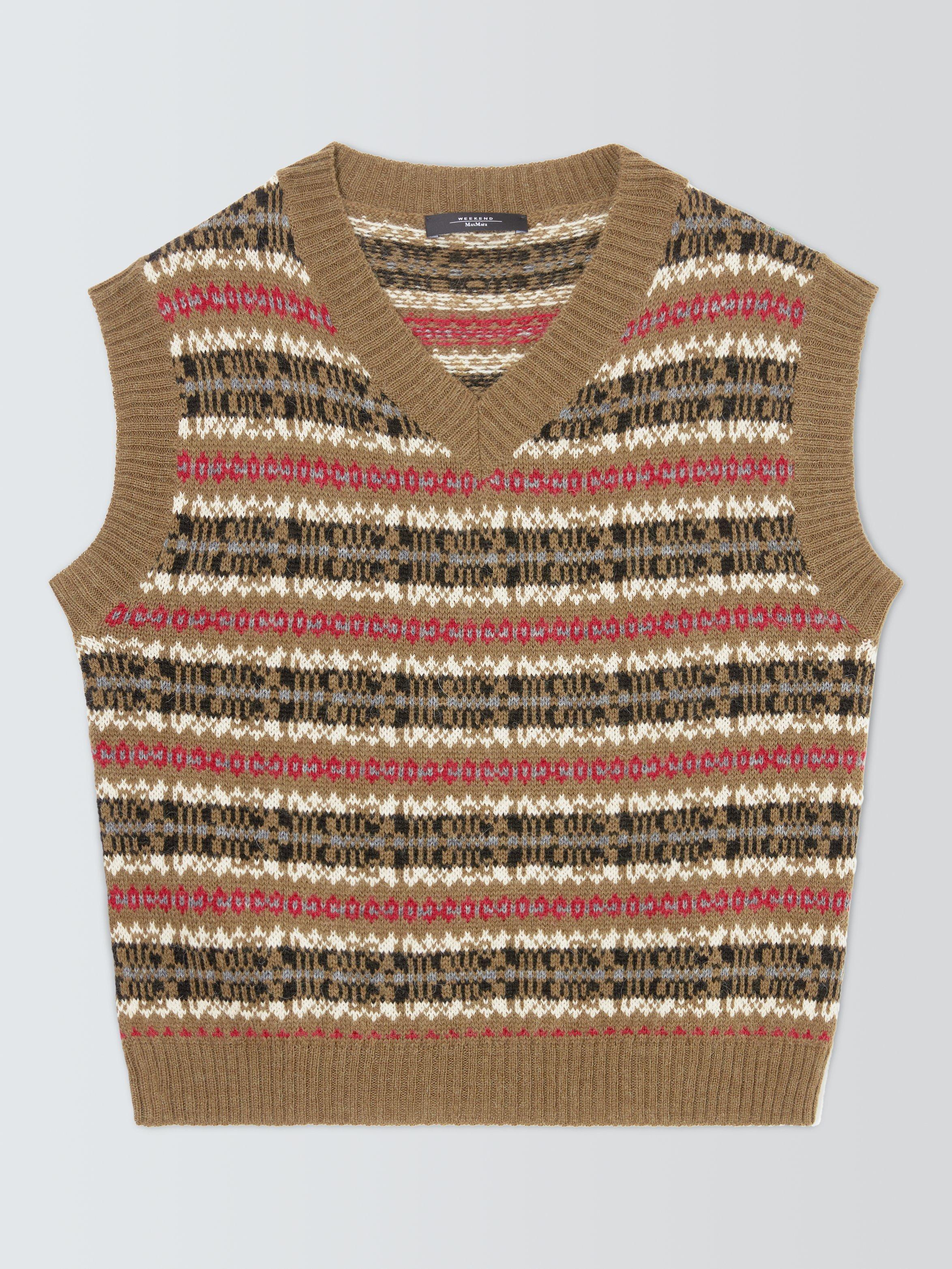 Product image 4 of 6, which shows Weekend MaxMara Fleres Fair Isle Wool Rich Tank Top, Camel/Multi, L