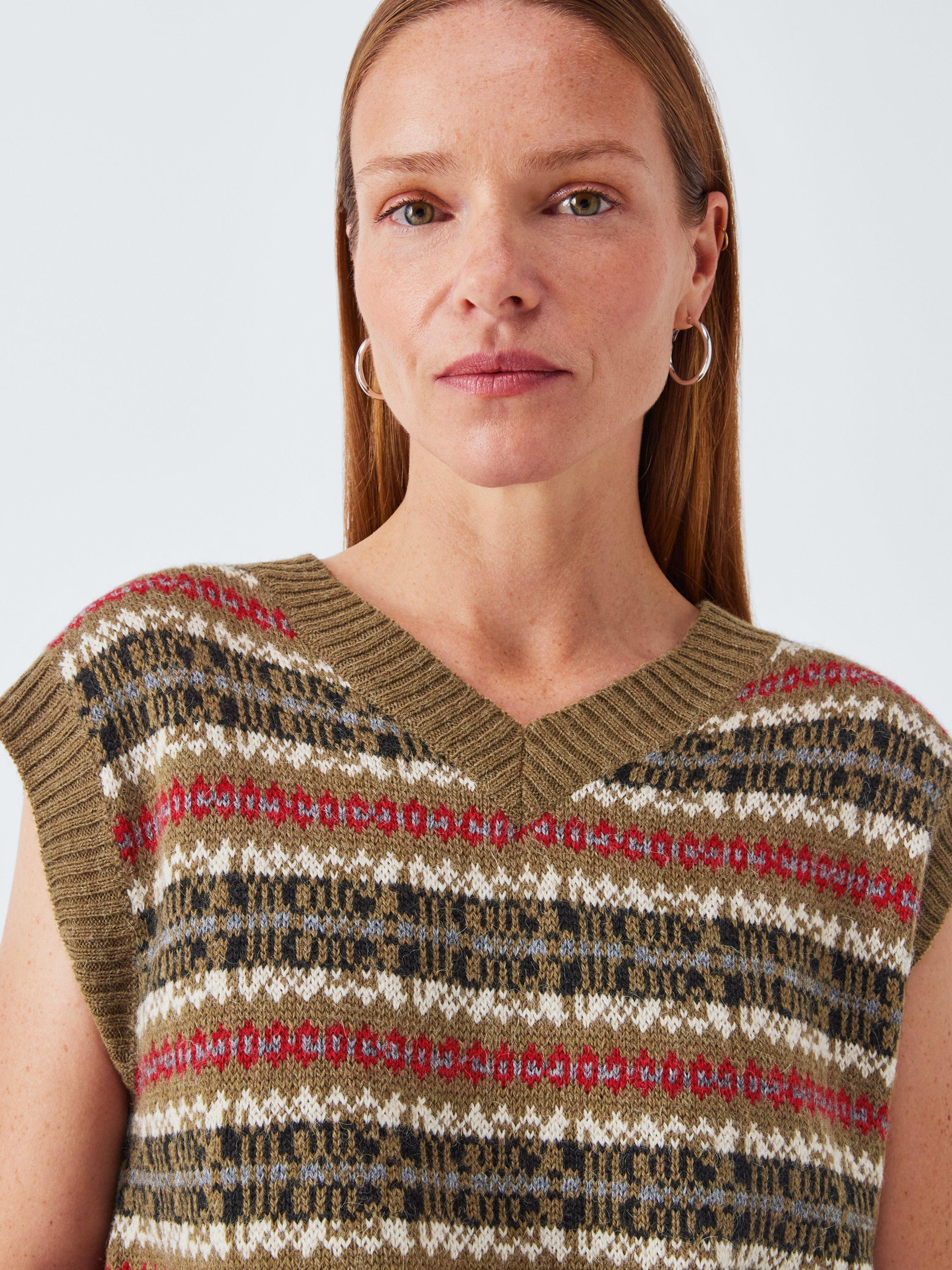 Product image 5 of 6, which shows Weekend MaxMara Fleres Fair Isle Wool Rich Tank Top, Camel/Multi, L