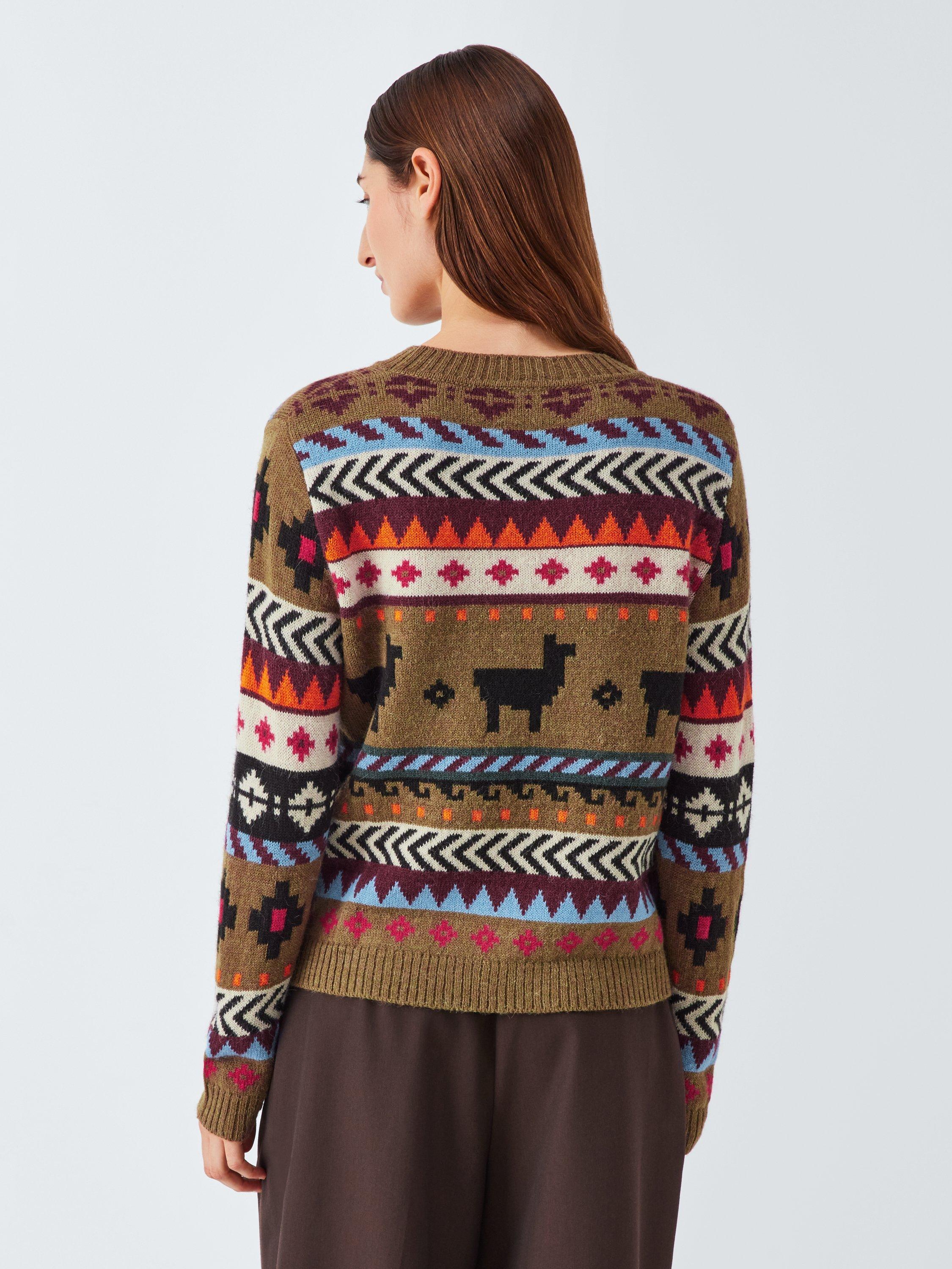 Product image 2 of 6, which shows Weekend MaxMara Quirite Fair Isle Wool Rich Jumper, Brown/Multi, XS
