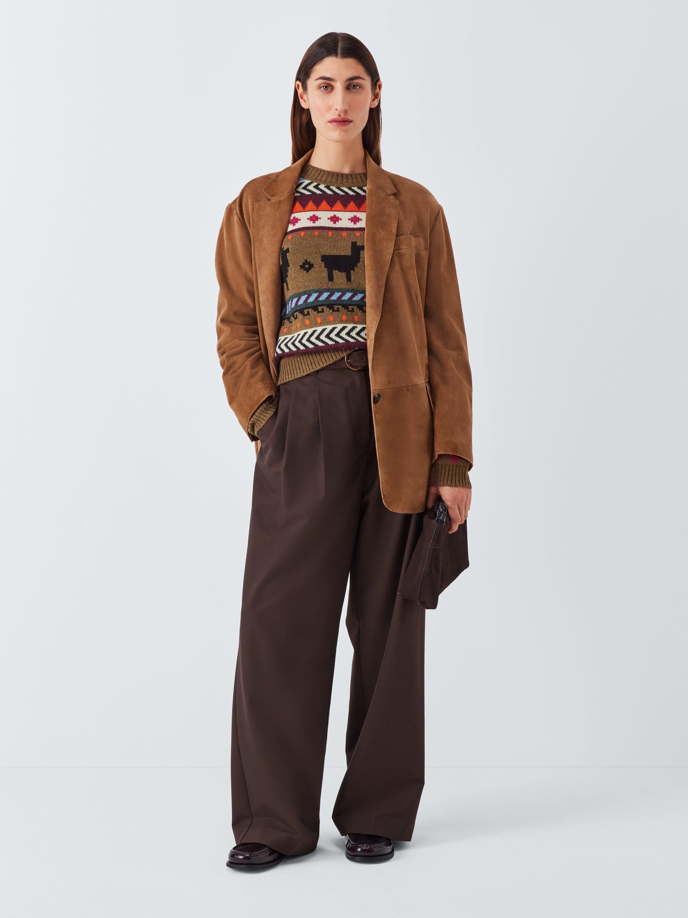 Product image 3 of 6, which shows Weekend MaxMara Quirite Fair Isle Wool Rich Jumper, Brown/Multi, XS