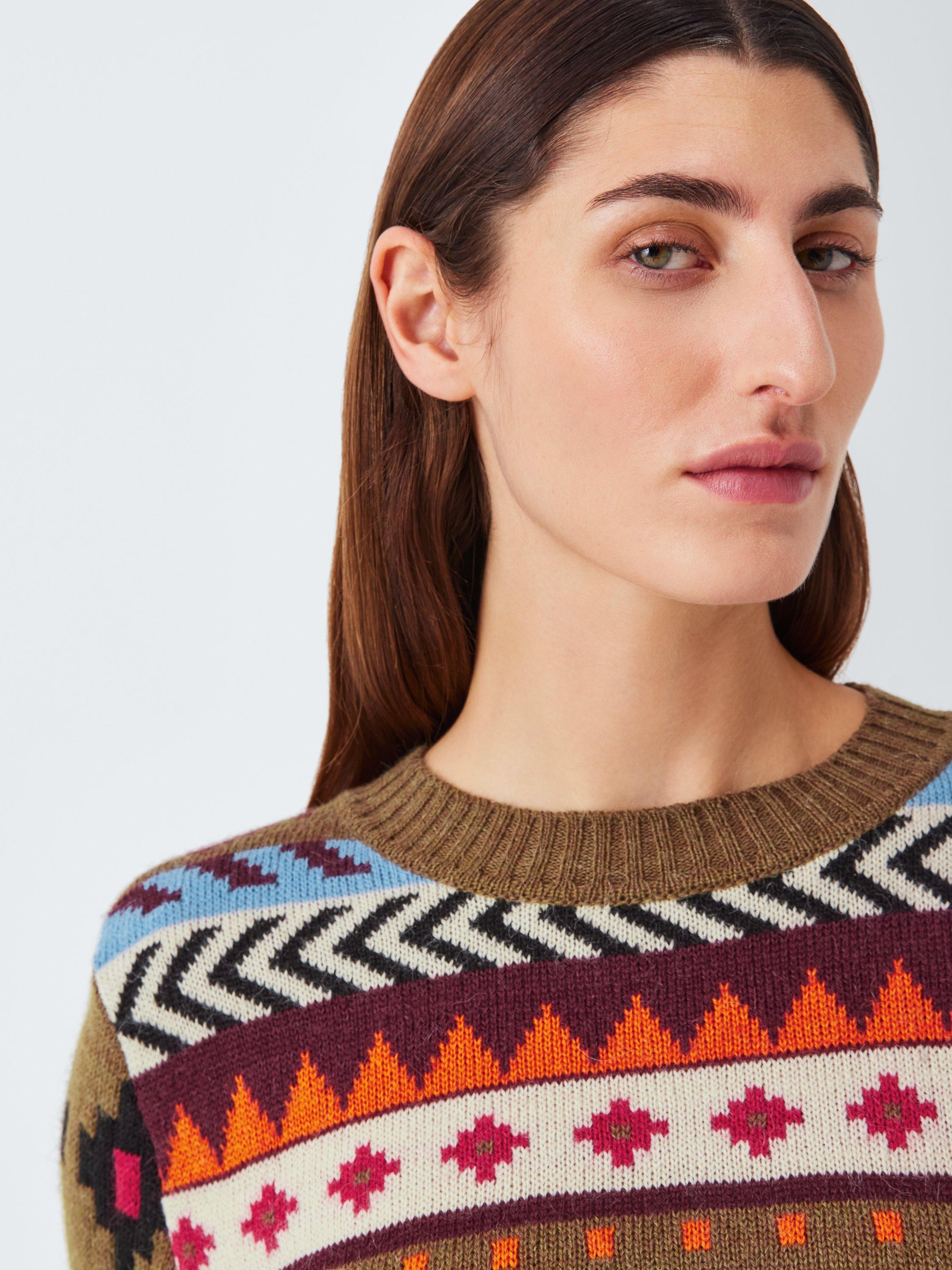 Product image 5 of 6, which shows Weekend MaxMara Quirite Fair Isle Wool Rich Jumper, Brown/Multi, XS