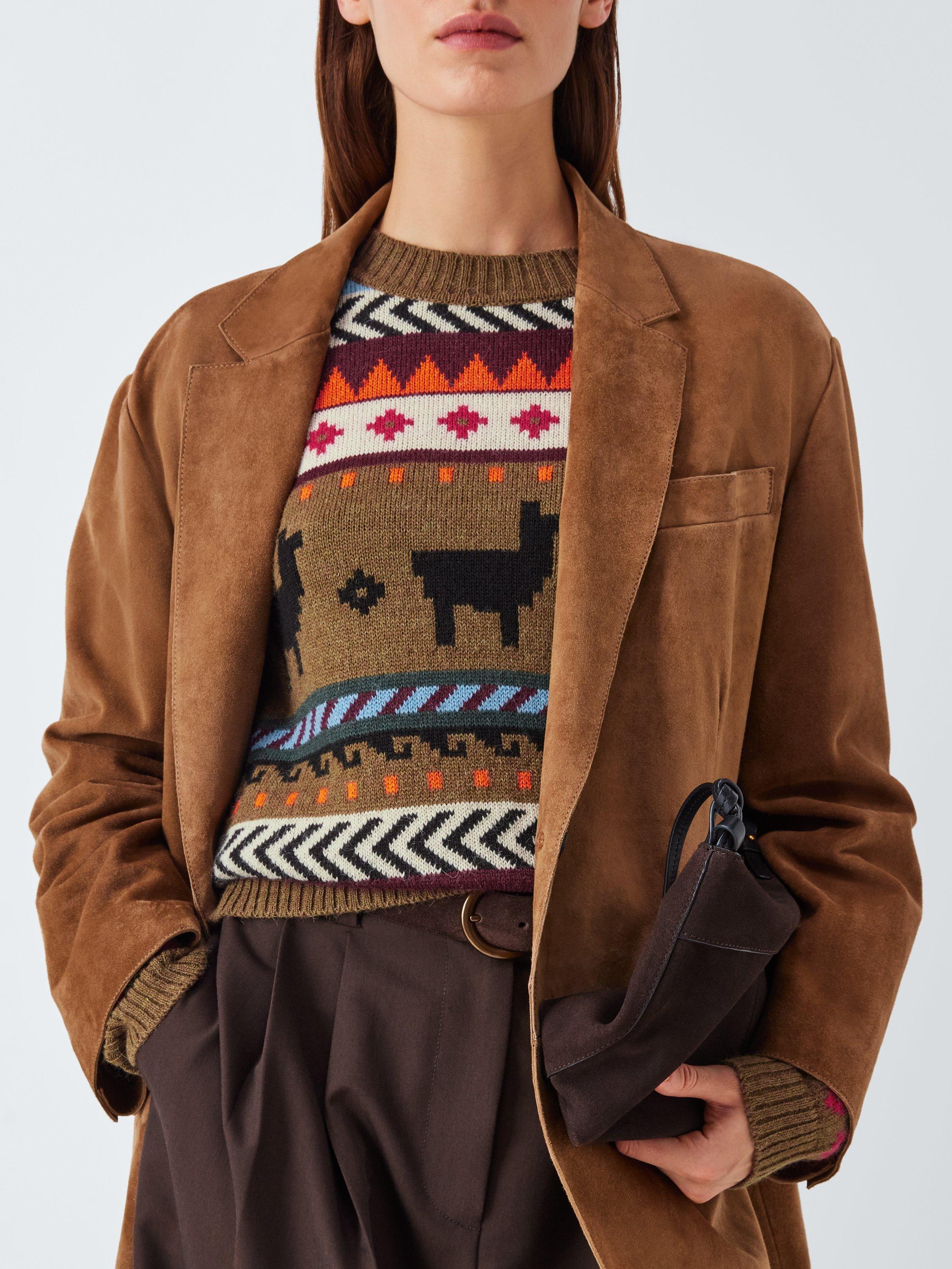 Product image 6 of 6, which shows Weekend MaxMara Quirite Fair Isle Wool Rich Jumper, Brown/Multi, XS