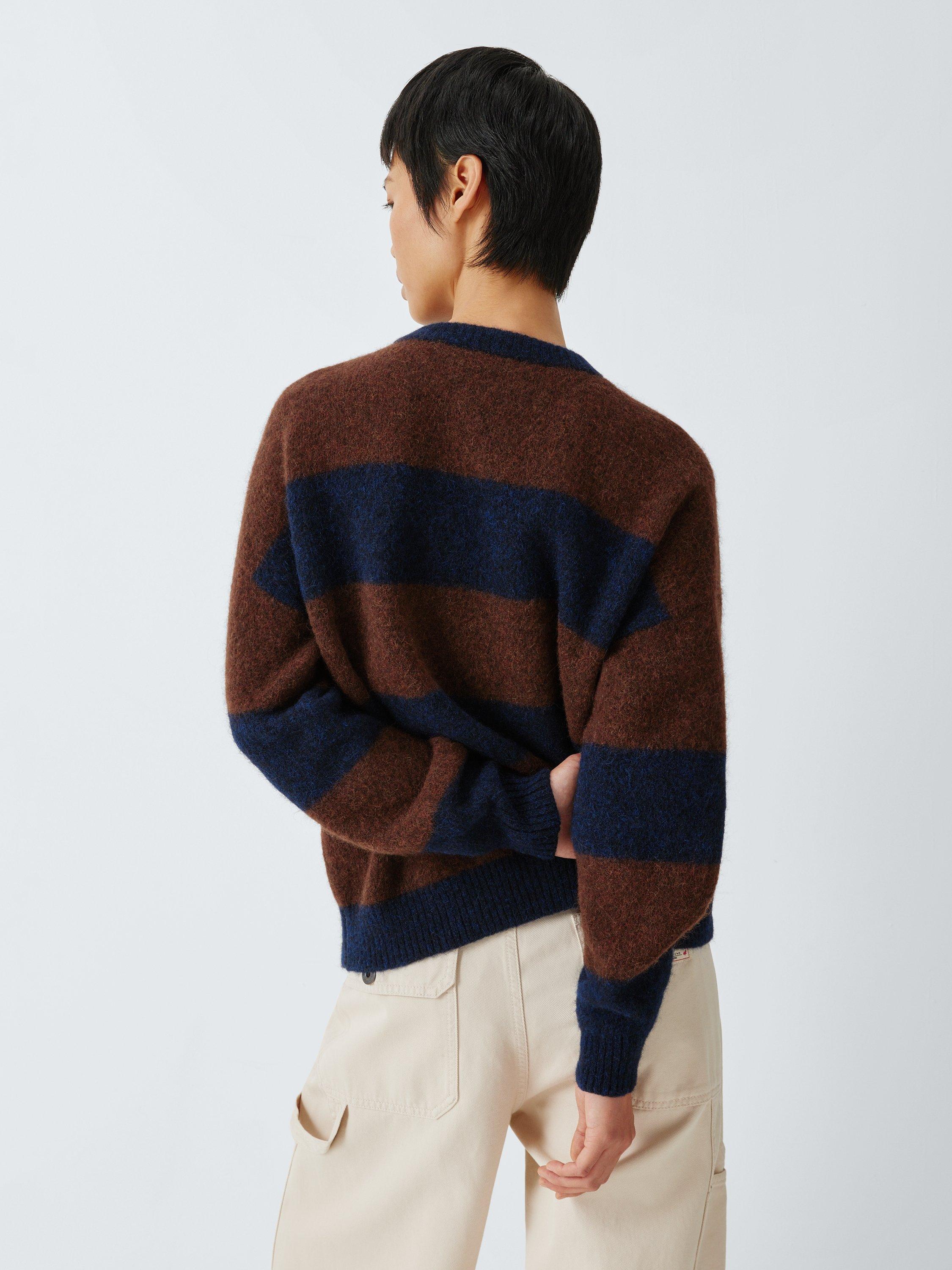 Product image 2 of 6, which shows Weekend MaxMara Tuono Stripe Wool Rich Jumper, Navy/Brown, S