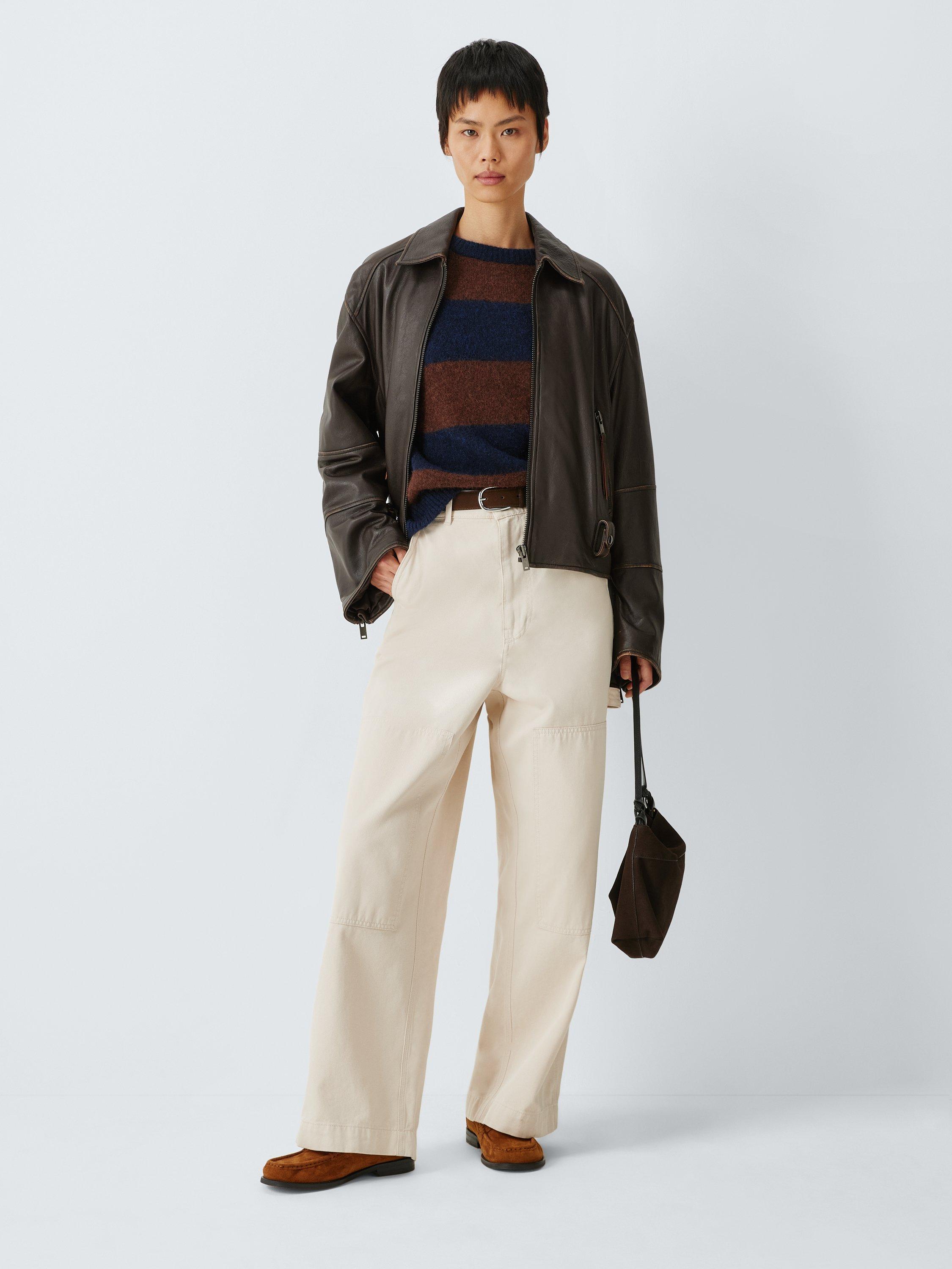 Product image 3 of 6, which shows Weekend MaxMara Tuono Stripe Wool Rich Jumper, Navy/Brown, S