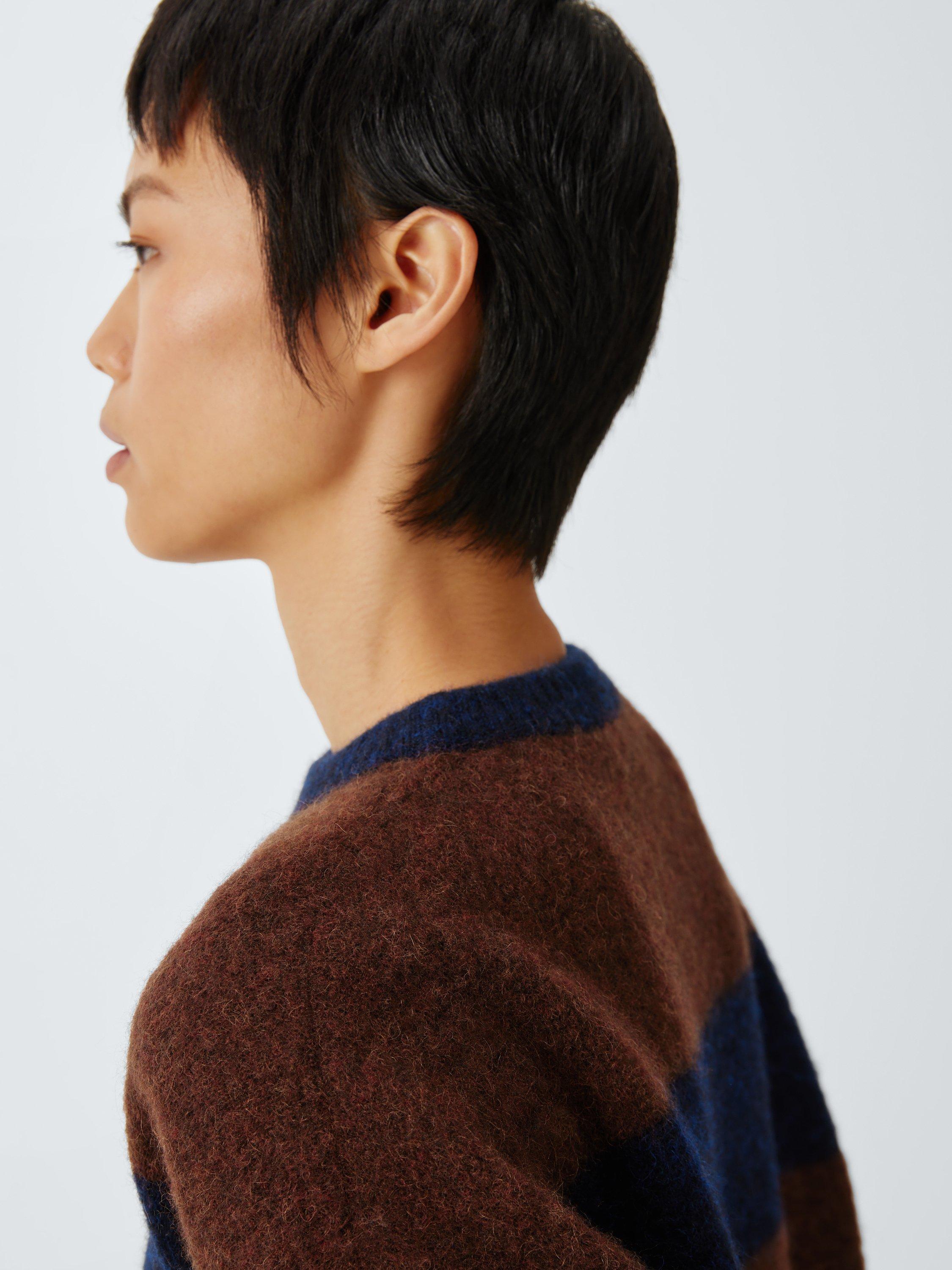 Product image 5 of 6, which shows Weekend MaxMara Tuono Stripe Wool Rich Jumper, Navy/Brown, S