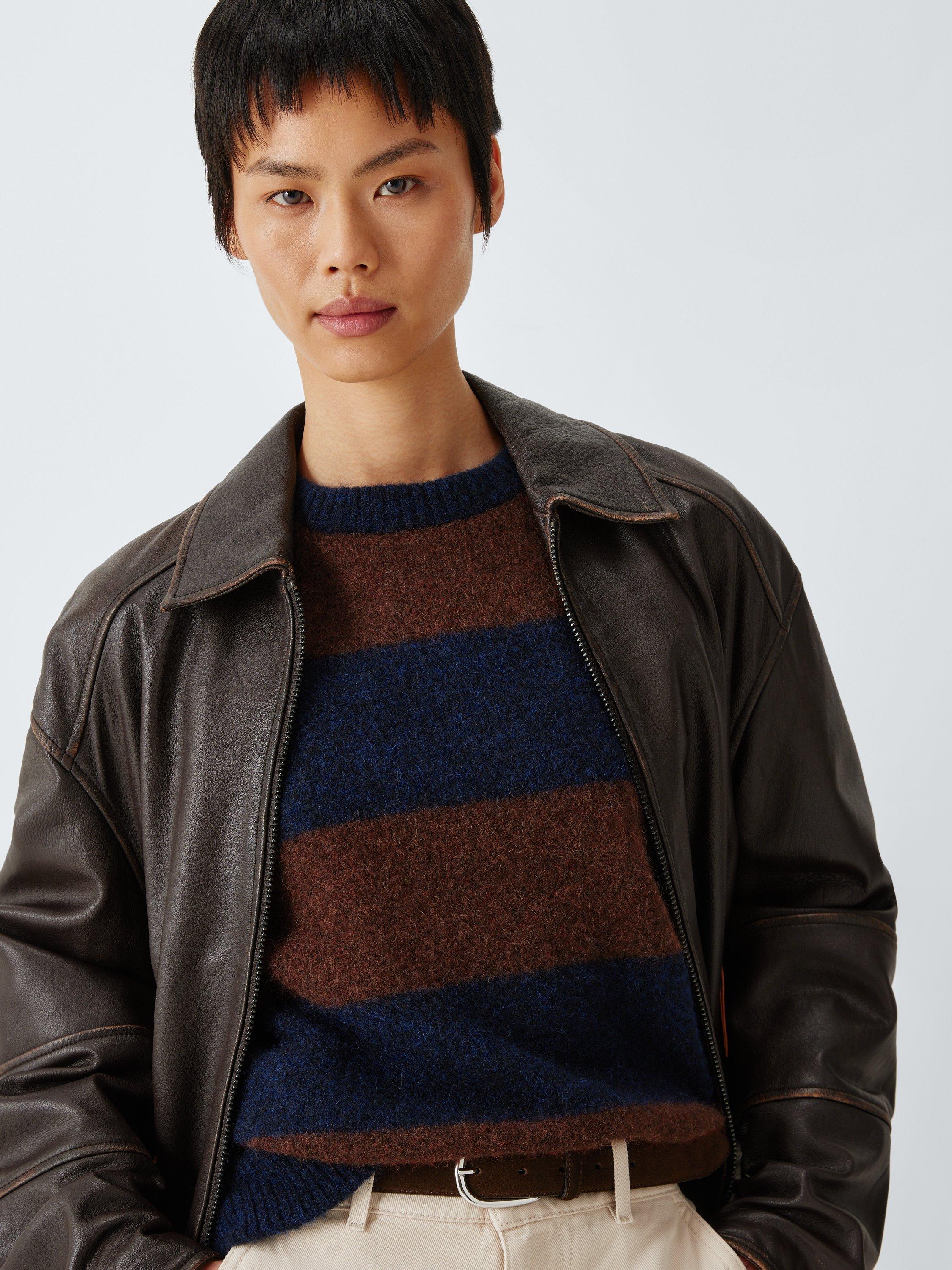 Product image 6 of 6, which shows Weekend MaxMara Tuono Stripe Wool Rich Jumper, Navy/Brown, S