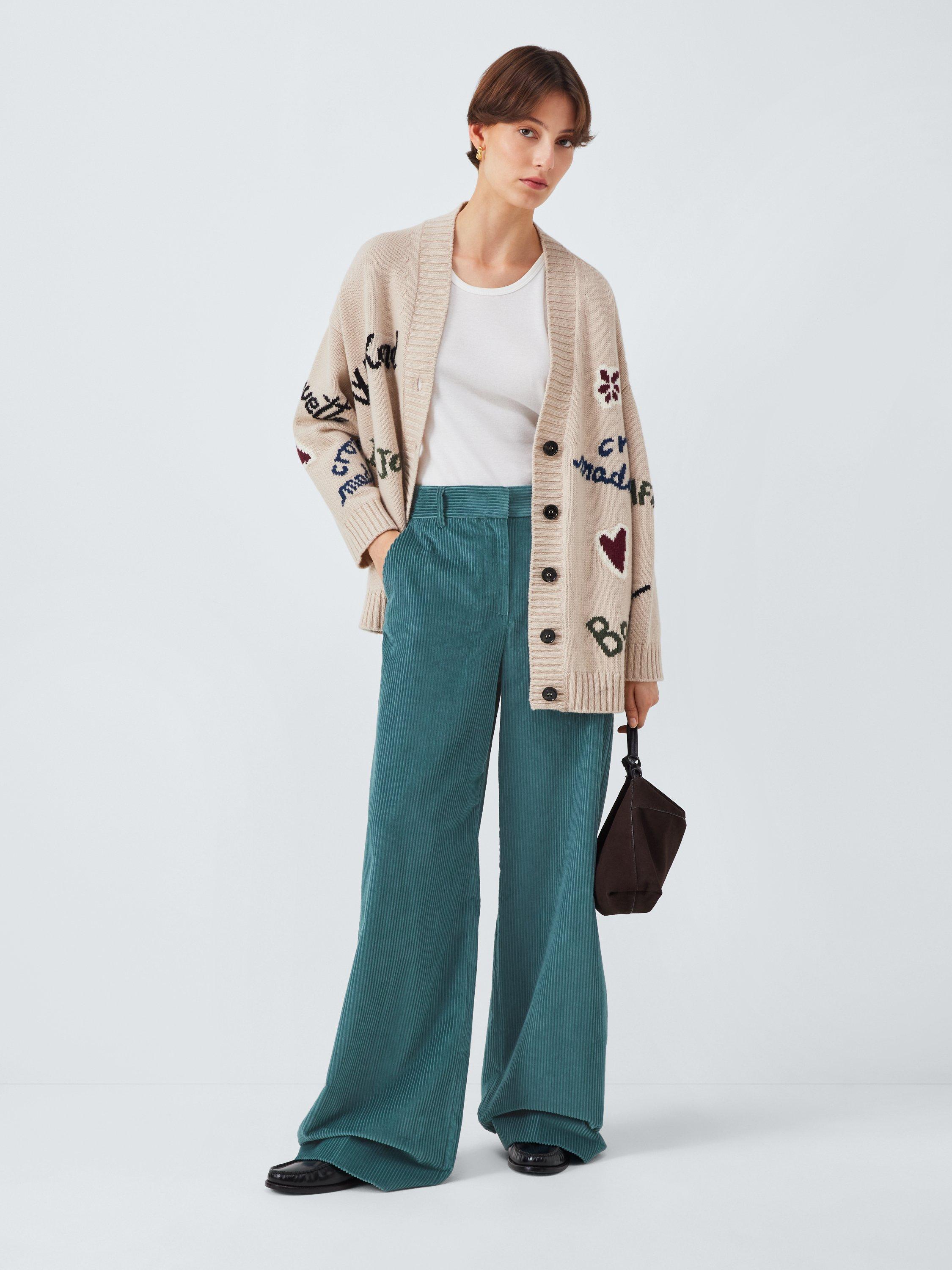 Product image 3 of 6, which shows Weekend MaxMara Tania Corduroy Trousers, Teal, 18