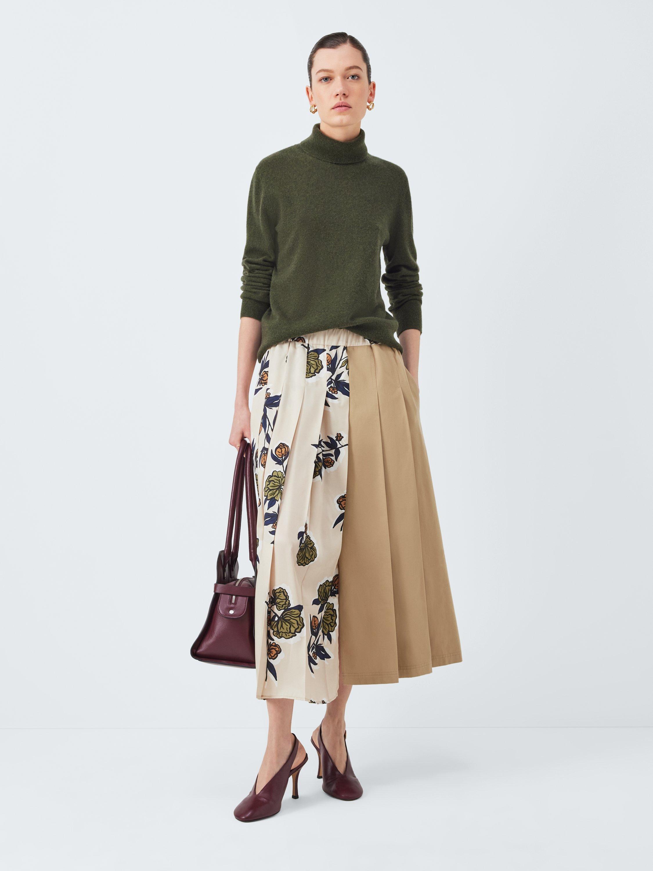 Product image 3 of 6, which shows Weekend MaxMara Etra Floral Plain Pleated Midi Skirt, Beige/Multi, 6