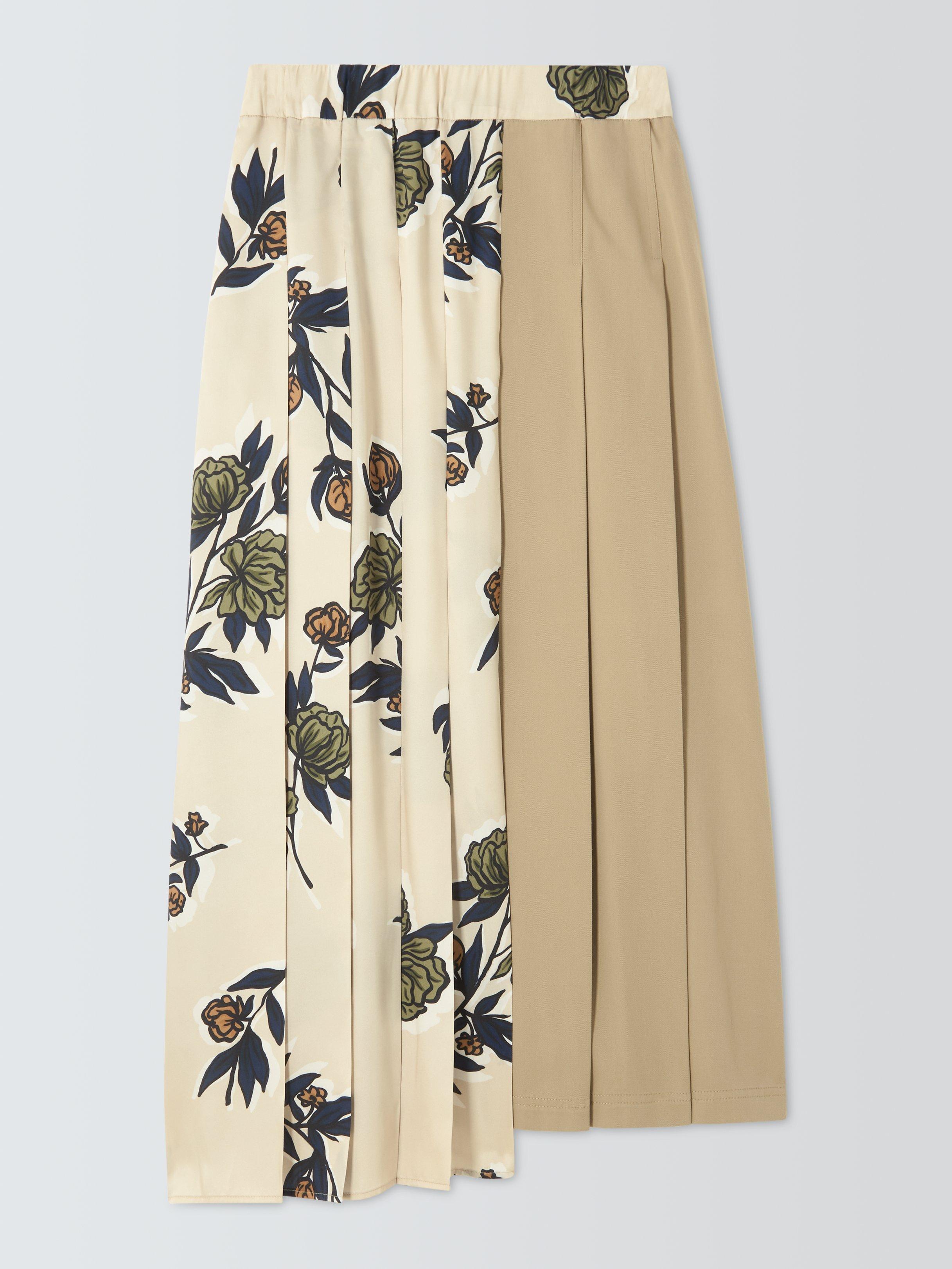 Product image 4 of 6, which shows Weekend MaxMara Etra Floral Plain Pleated Midi Skirt, Beige/Multi, 6