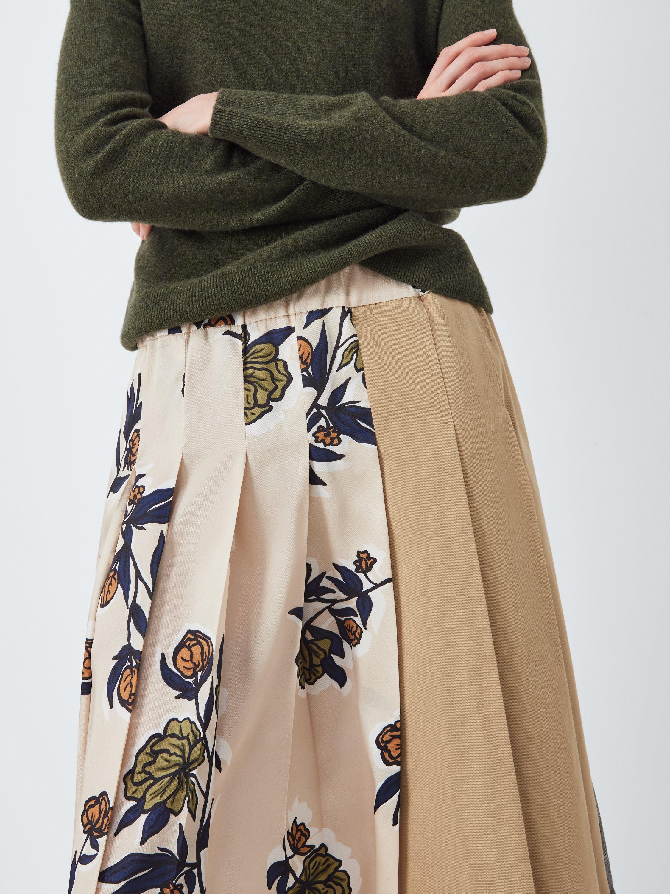 Product image 5 of 6, which shows Weekend MaxMara Etra Floral Plain Pleated Midi Skirt, Beige/Multi, 6