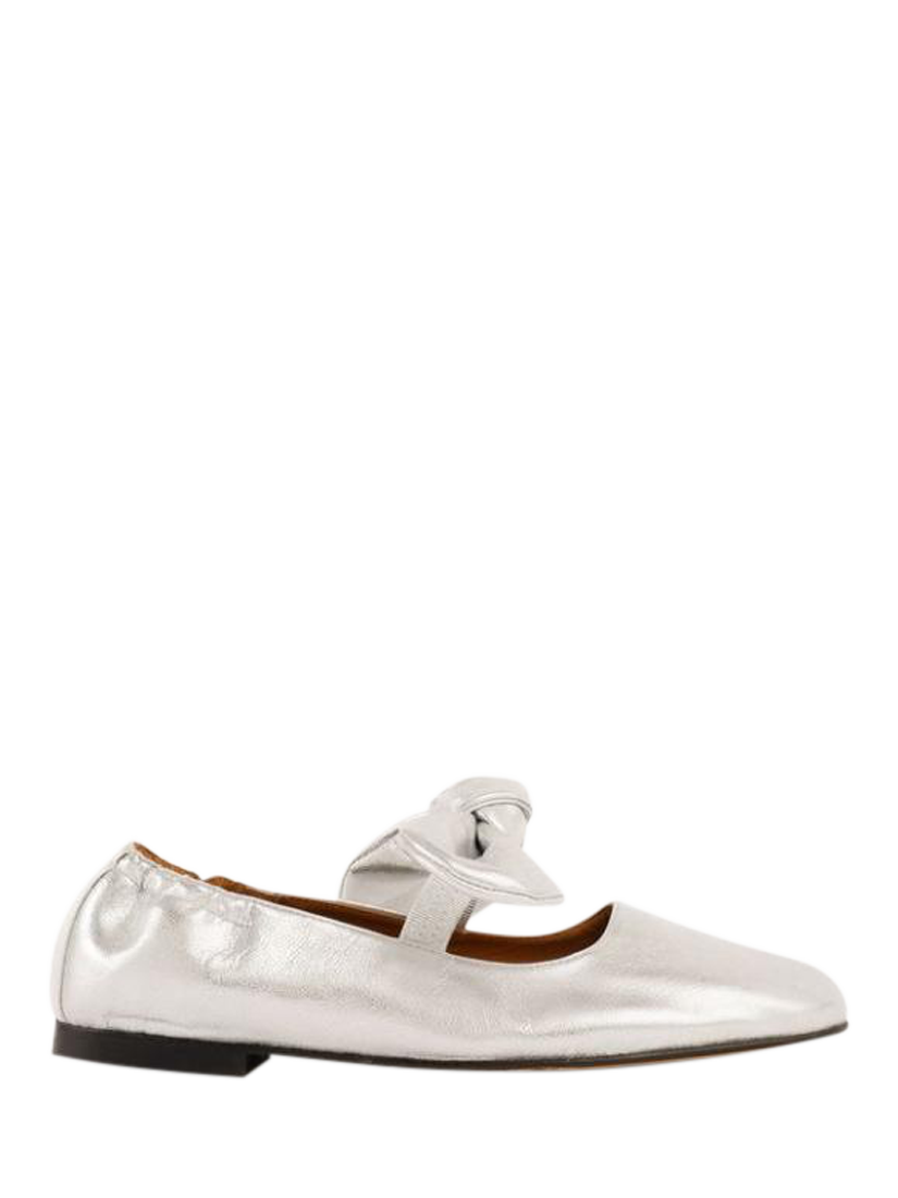 Product image 1 of 4, which shows Penelope Chilvers Minnie Knot Bow Leather Pumps, Silver, 4