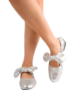 Penelope Chilvers Minnie Knot Bow Leather Pumps, Silver - view 2, Silver
