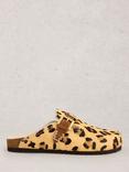 White Stuff Myrtle Leather Leopard Footbed Clogs, Brown/Multi