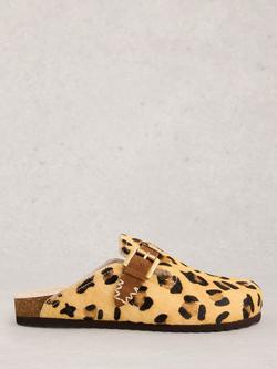 White Stuff Myrtle Leather Leopard Footbed Clogs, Brown/Multi, Brown/Multi