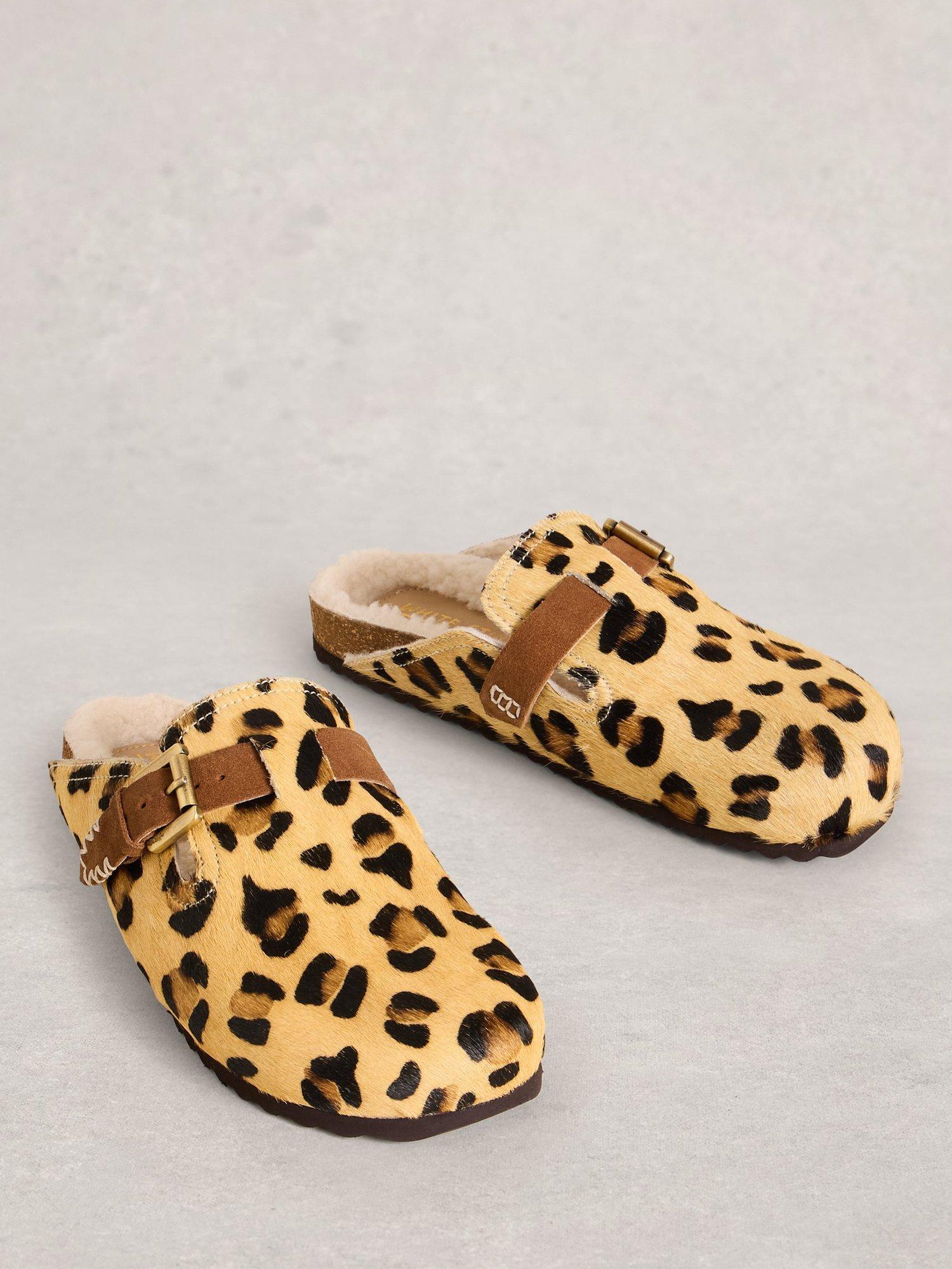 Product image 4 of 5, which shows White Stuff Myrtle Leather Leopard Footbed Clogs, Brown/Multi, 3
