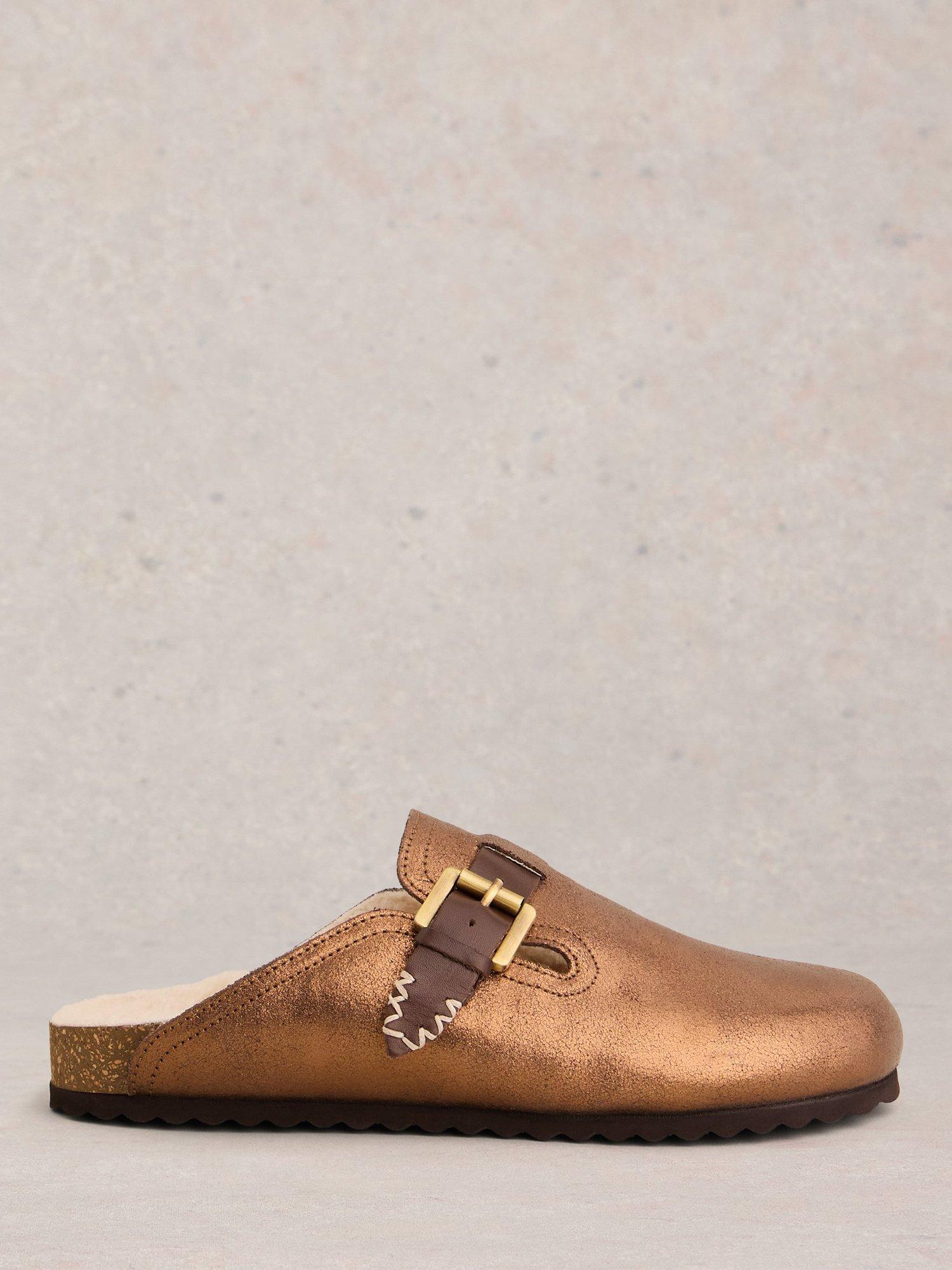 Product image 1 of 4, which shows White Stuff Myrtle Leather Footbed Clogs, Metallic, 3