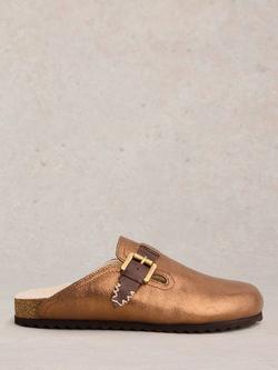 White Stuff Myrtle Leather Footbed Clogs, Metallic, Metallic