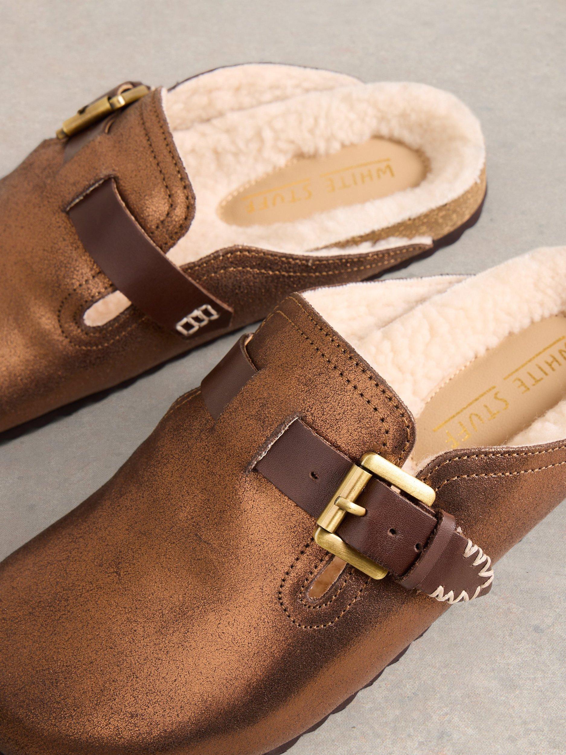 Product image 3 of 4, which shows White Stuff Myrtle Leather Footbed Clogs, Metallic, 3