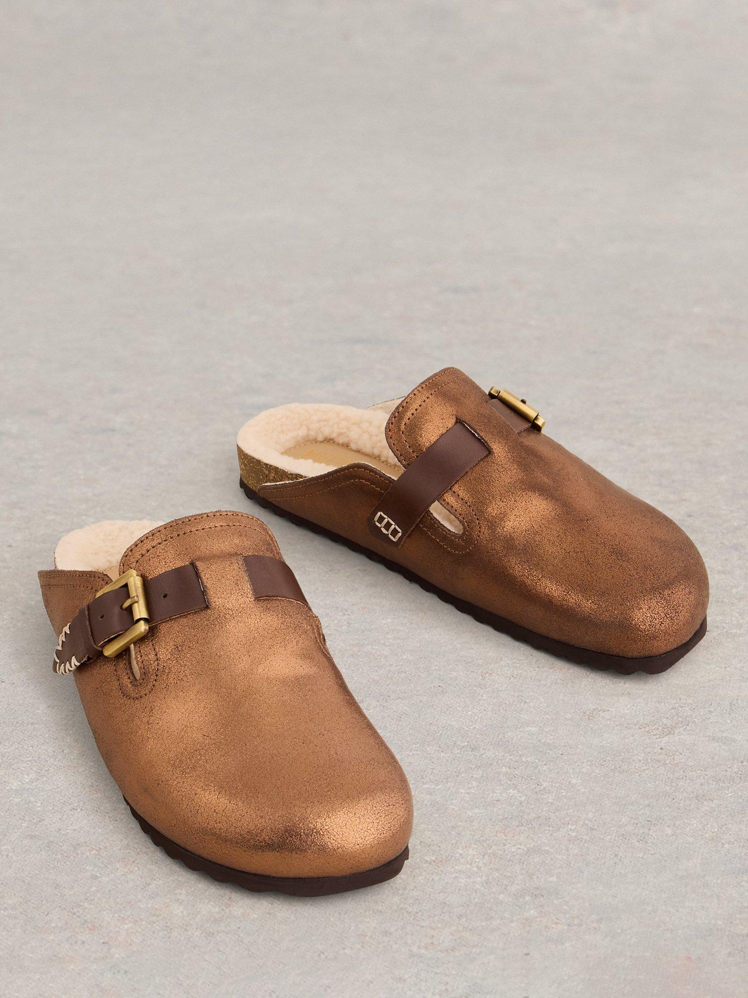 Product image 4 of 4, which shows White Stuff Myrtle Leather Footbed Clogs, Metallic, 3