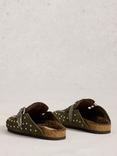 White Stuff Myrtle Suede Stud Footbed Clogs, Khaki/Green