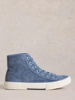 White Stuff Pippa Corduroy High Top Trainers, Mid Blue, Mid Blue