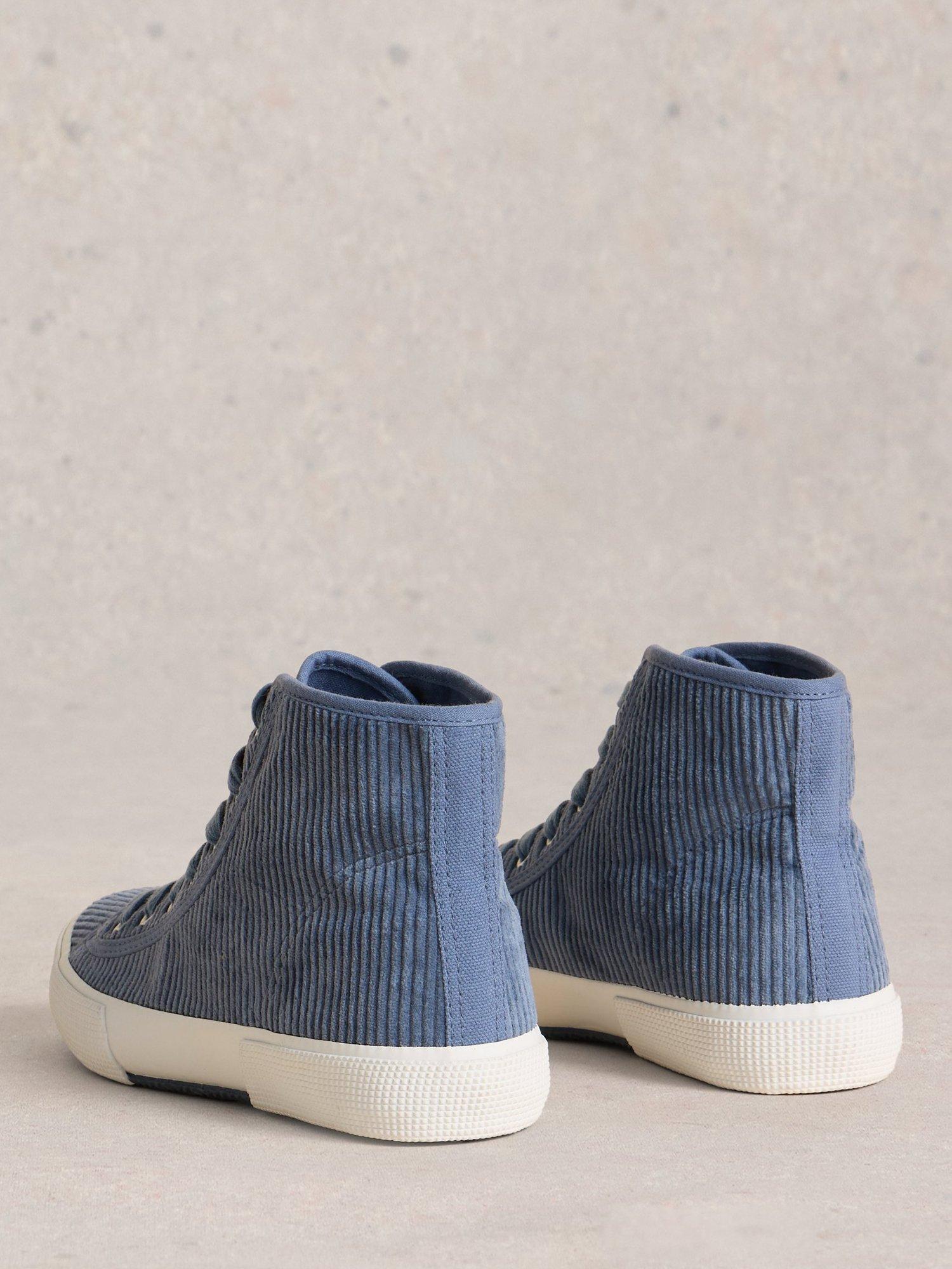 Product image 2 of 4, which shows White Stuff Pippa Corduroy High Top Trainers, Mid Blue, 3