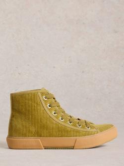 White Stuff Pippa Corduroy High Top Trainers, Mid Green, Mid Green